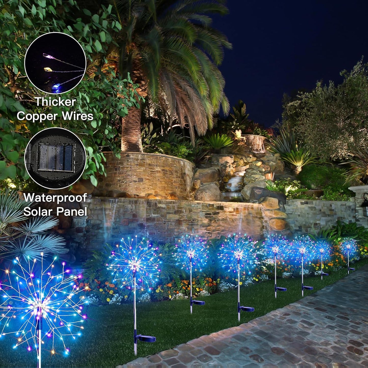 suddus Solar Garden Lights Outdoor Waterproof Decorative, 2Pack 150LED Firework Lights 8 Modes, Multicolor Solar Fairy Light for Yard, Patio, Pathway, Flowerbed Party Wedding Decor