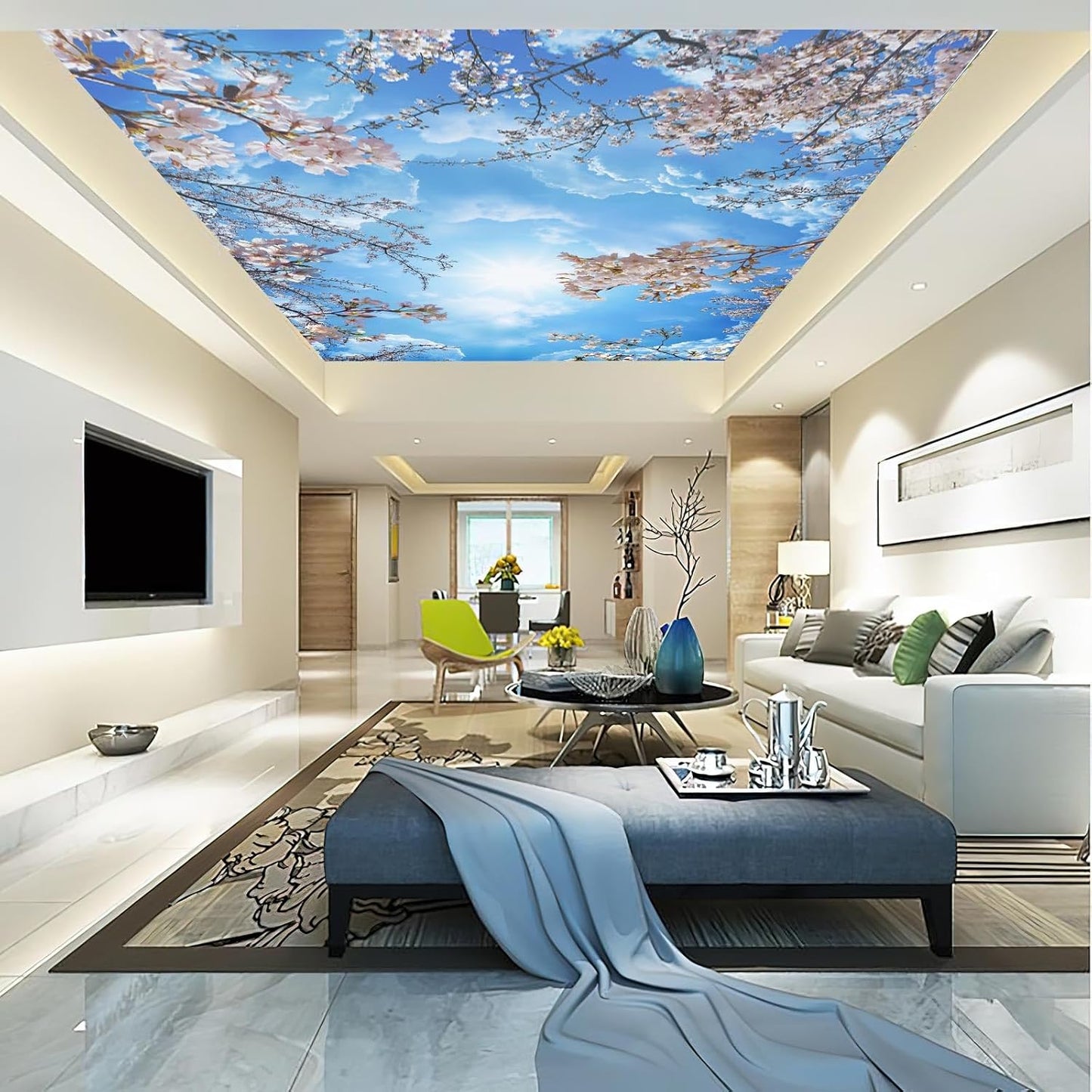 Sky Cherry Blossom Ceiling 3D Wall Mural Wallpaper 103" x 69"