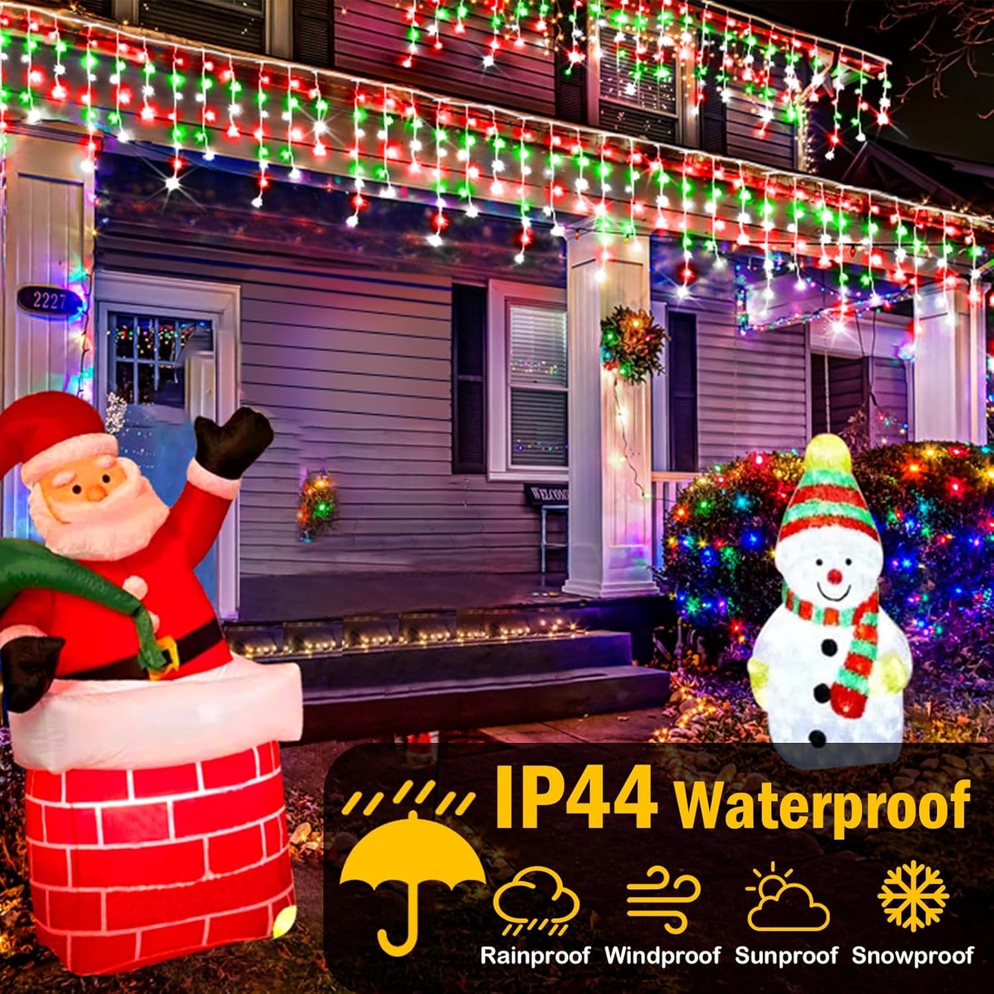 Christmas Lights Outdoor, 164FT 1600 LED Ice Lights for Outside, 320 Drops Ice String Lights with 8 Modes, Waterproof Timer & Memory for Yard, Garden, Eaves, Patio, Party (Red Green and Cool White)