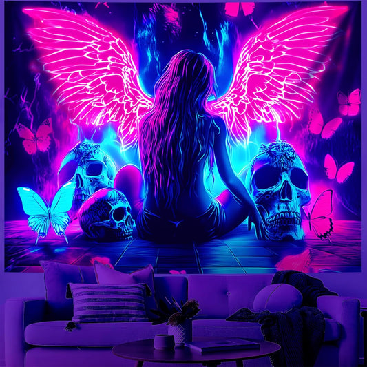 Blacklight Tapestry,WingTapestry Glow In The Dark,UV Reactive Black Light Upright Posters Wall Hanging for Bedroom Dorm Living Room Backdrop Decor (wing12, 59L" x 51W")