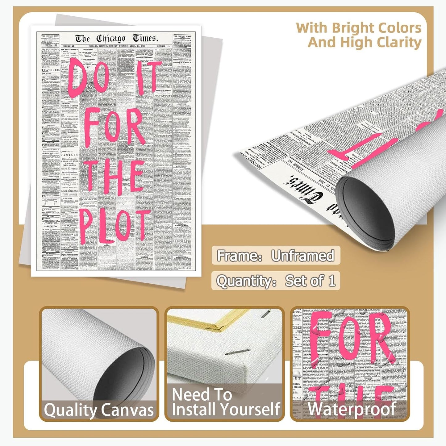 Liyark Retro Black And White Chicago Newspaper Poster Pink Trendy Preppy Apartment Art Motivational Affirmation Do It For The Plot Prints For Home Bedroom Living Room Wall Decor 16x24in Unframed