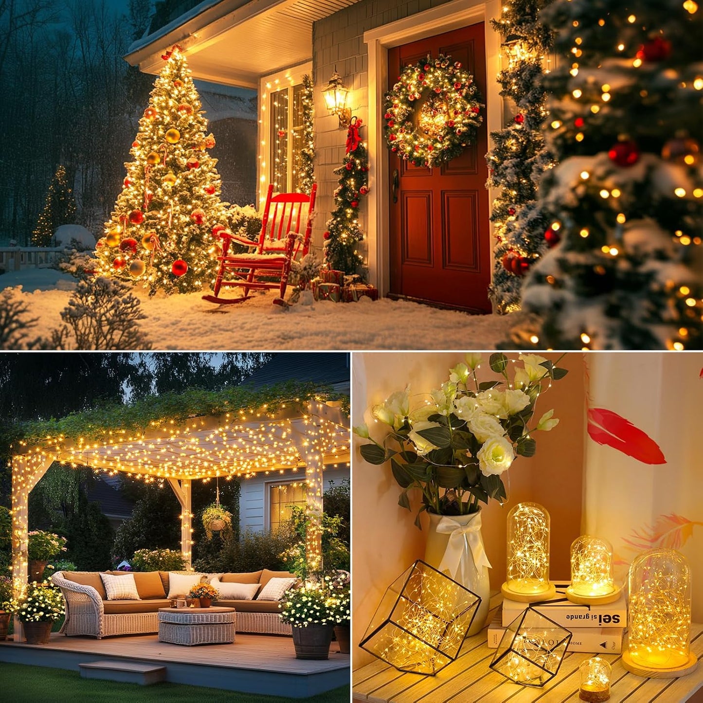 Brightever Solar Fairy Lights for Outside Waterproof, 4-Pack Total 160FT 400 LED Solar Powered Outdoor String Light with 8 Lighting Modes, Palm Tree Lights for DIY, Garden, Party (Warm White)