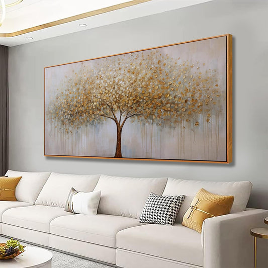 Wall Art Abstract Gold Tree of Life Framed Modern Artwork Canvas Painting Textured Tree Pictures Wall Decor for Living Room Bedroom Dining Room Home Office Decor 24"x48" with Framed