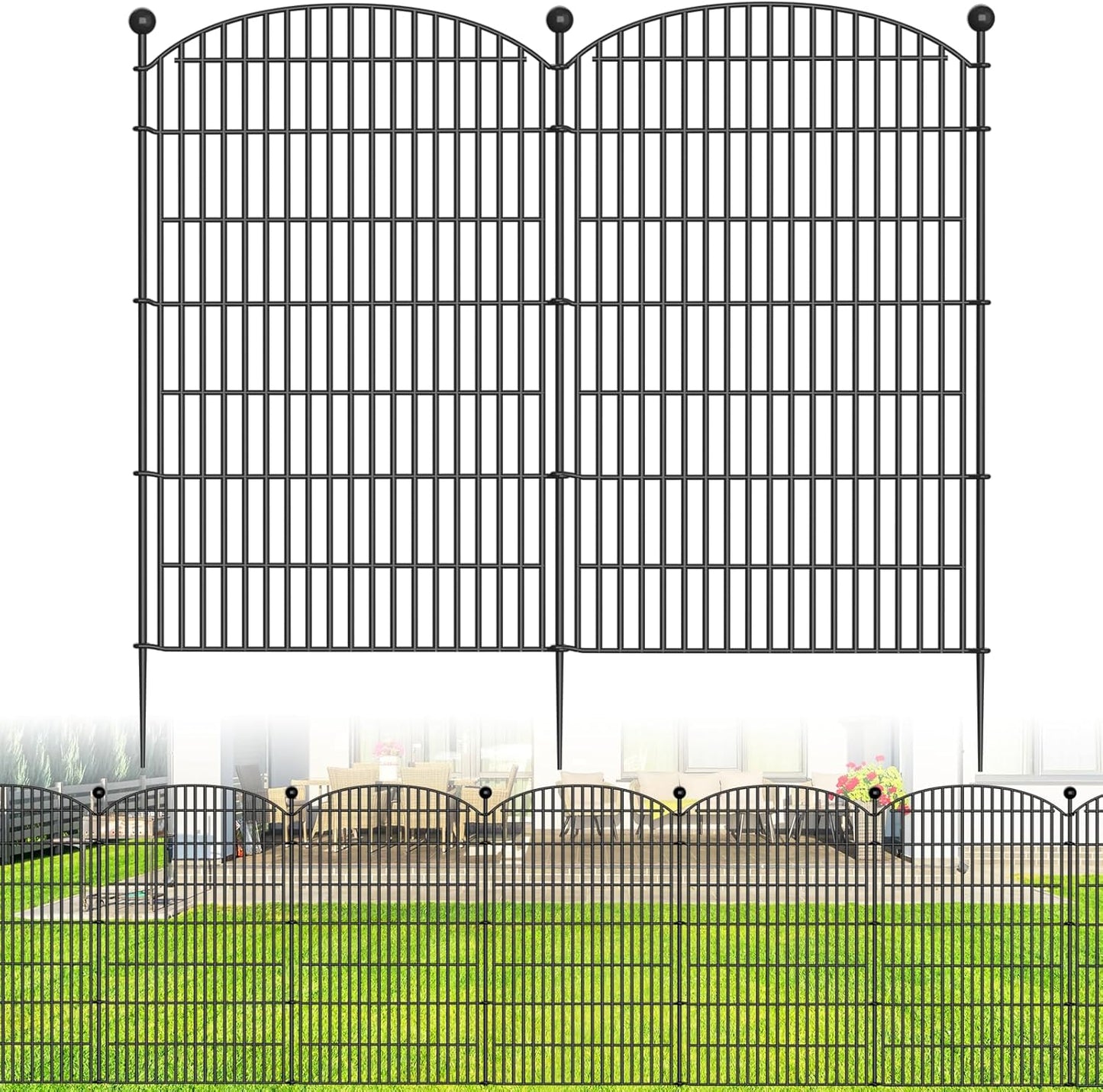 No Dig Decorative Garden Fence 8 Panels, 48 in (H) x 20.8 ft (L), Dog Fence Outdoor for Yard, Rustproof Metal Animal Barrier Ground Stakes Fencing for Garden, Patio, Flower Bed