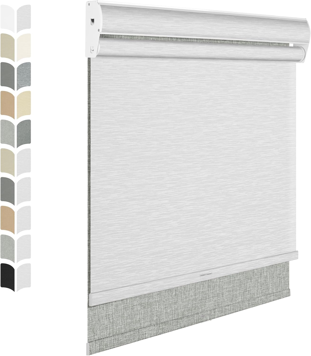 BERISSA Cordless Dual Roller Shades with Cassette Valance, Double Window Shades Blackout and Light Filtering, Day and Night for Home Office Door. Linen Grey and White. 72 W x 80" H
