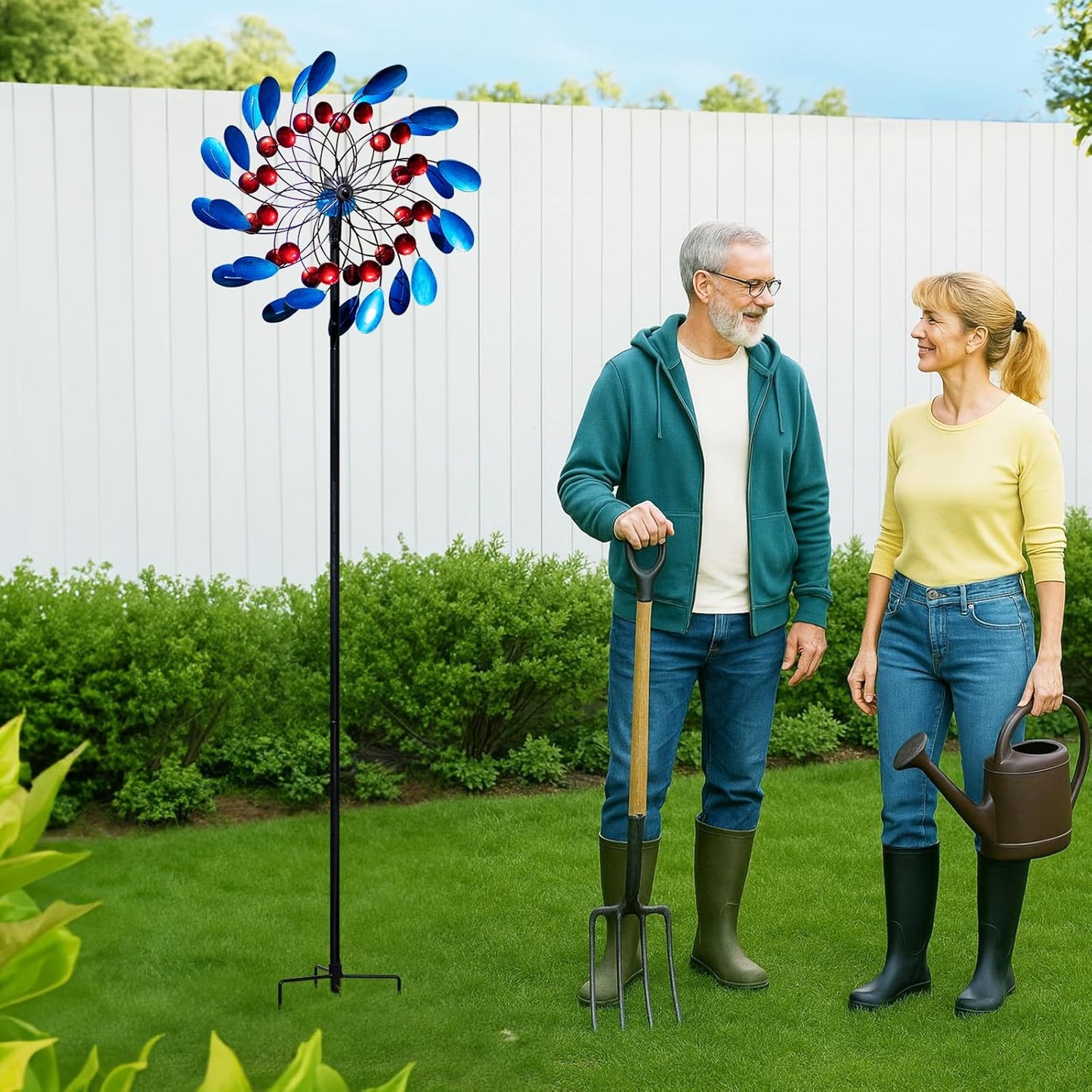 Solar Wind Spinners Outdoor, Colorful Large Garden Wind Spinners with Stake, Lawn Decor Windmill for Yard, Patio, Backyard (24'' W x 88'' H)