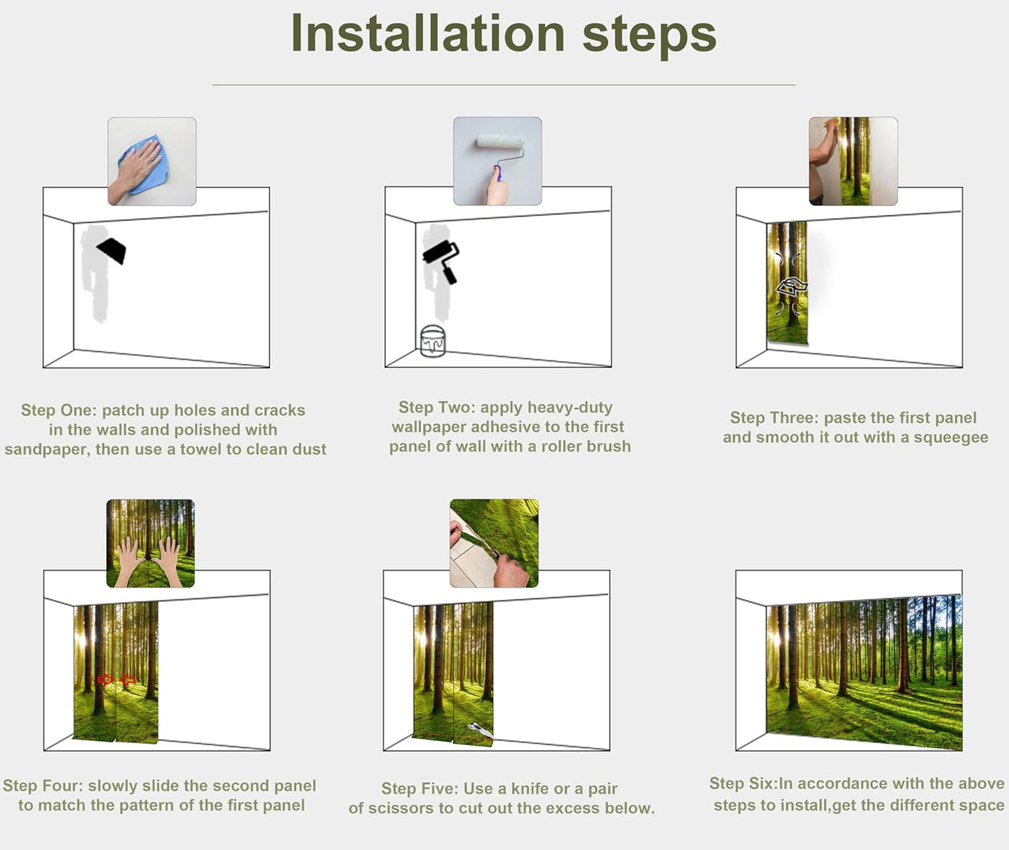 Sunshine Green Forest Woodland Wallpaper Wall Mural for Bedroom Living Room (Not Peel n' Stick)