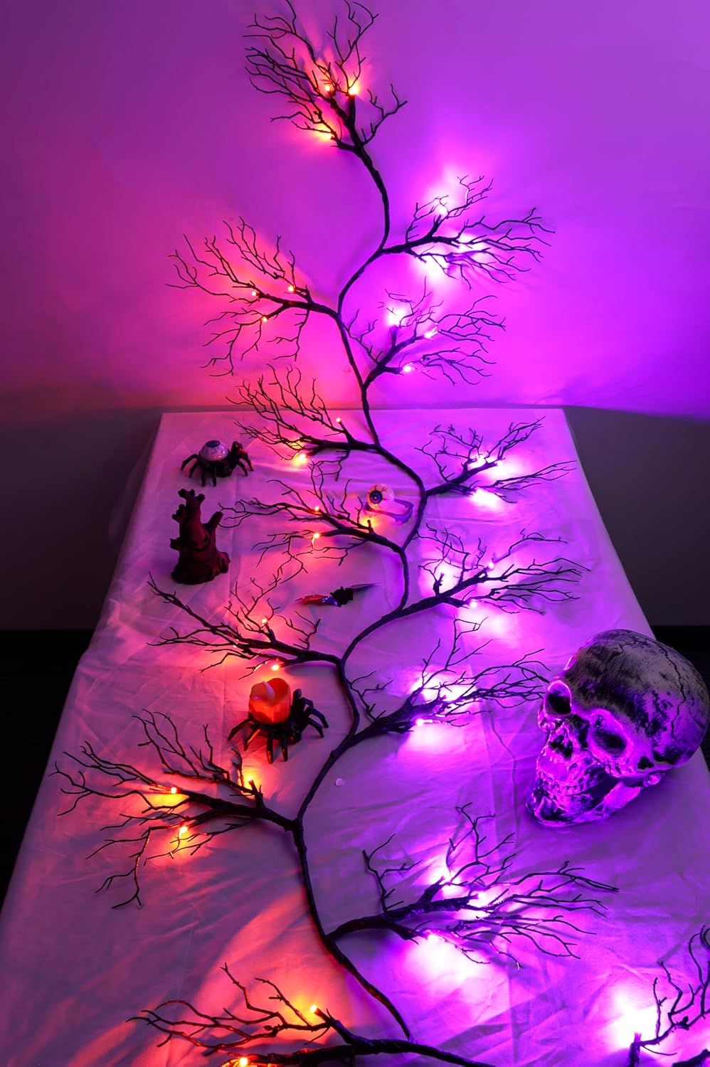 9 FT 66 LED Willow Vine Twig Decor Black Halloween Garland with Orange Purple Lights, Timer 8 Modes Waterproof Battery Operated Indoor Halloween Decorations for Wall Fireplace Mantle Home Office Decor
