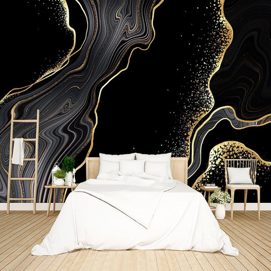 Black and Gold Marble Wallpaper Peel and Stick Wall Mural for Bedroom Living Room - 85"x118"