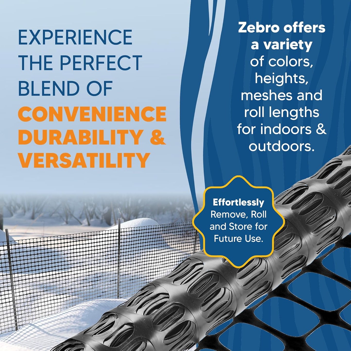 ZEBRO 4' x 50' Black Plastic Garden Fence Roll – Standard Duty Safety Netting for Snow, Poultry, Deer, Dogs – Reusable Outdoor Barrier for Yard, Landscaping, Animal Protection