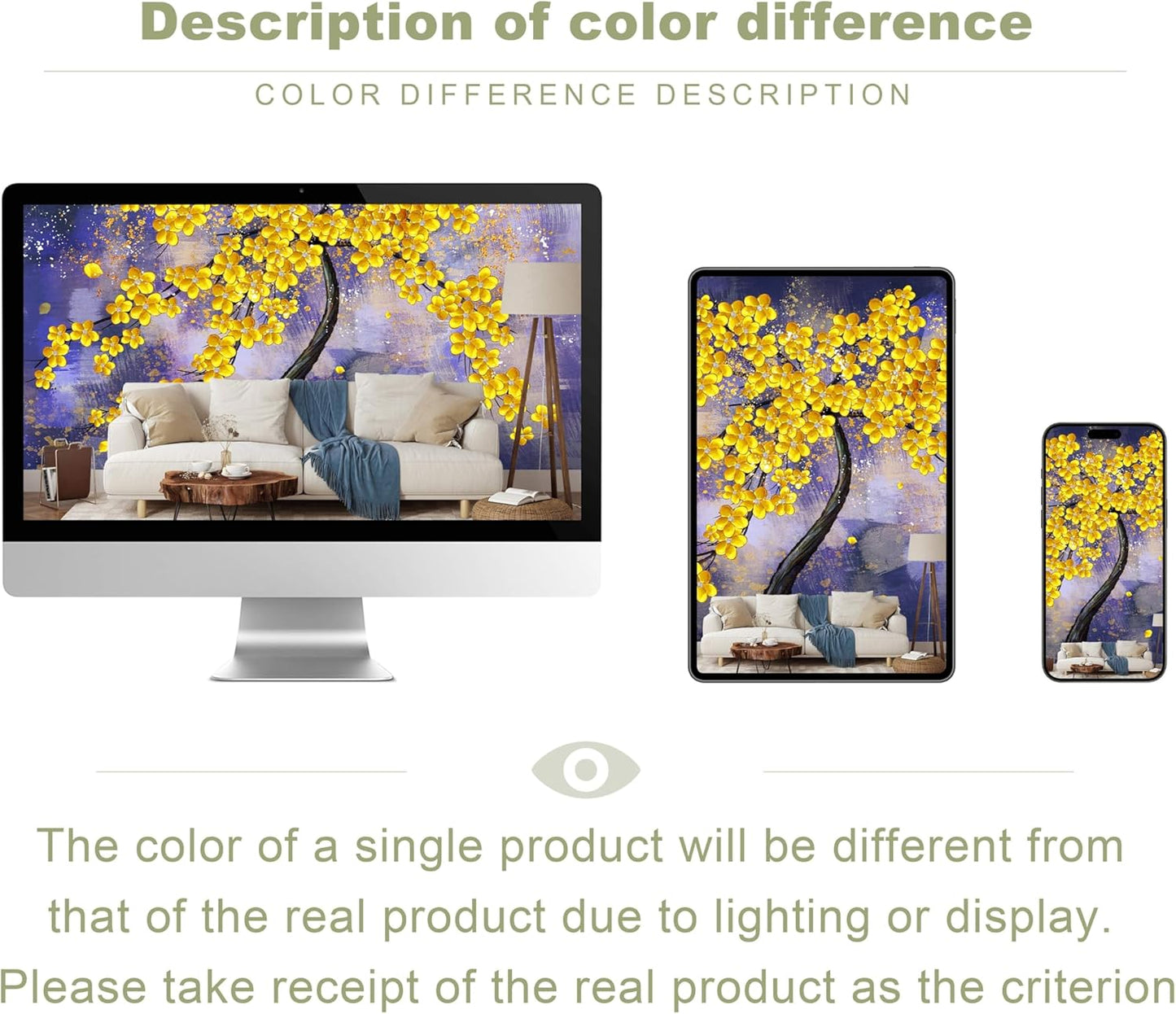 Yellow Flower Tree Wall Mural Purple Background Wall Decor for Bedroom Livingroom(Not Peel and Stick)