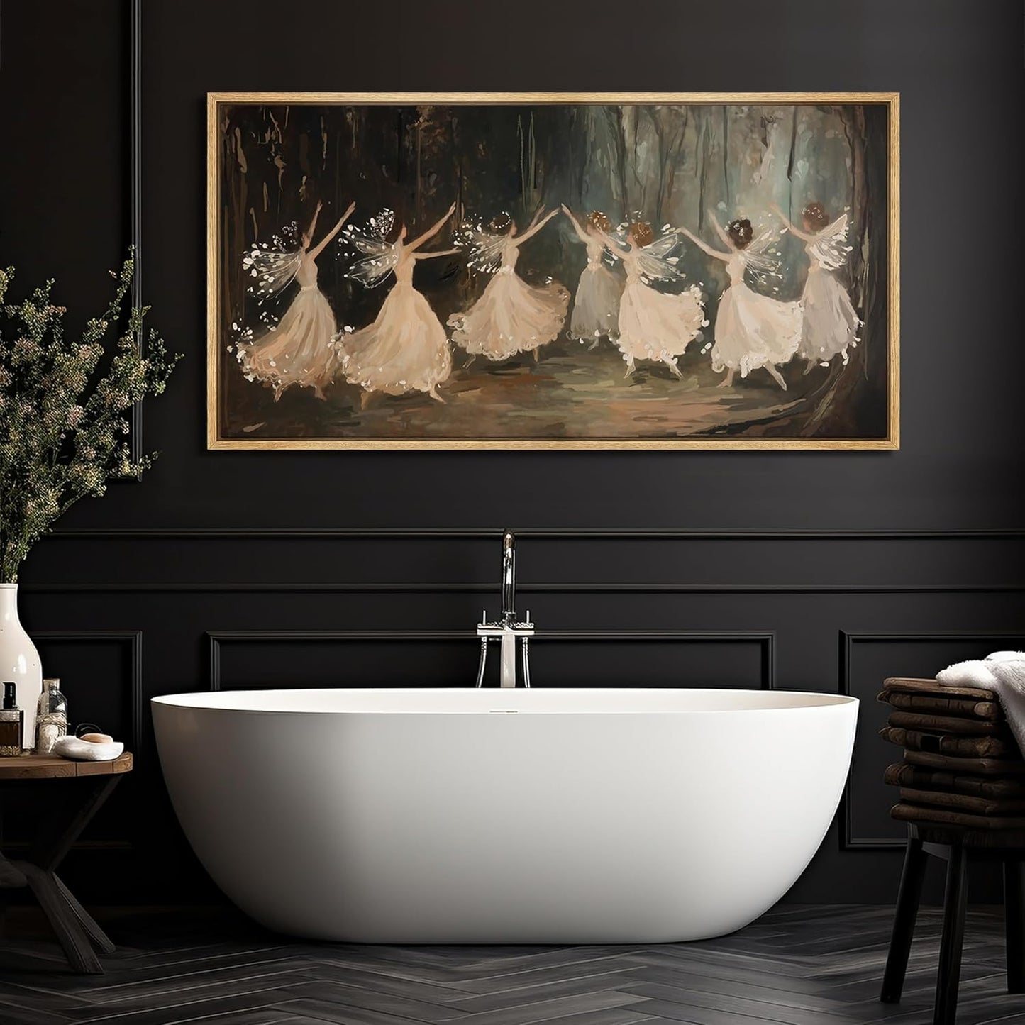 MUDECOR Extra Large Framed Canvas Print Wall Art Ballet Dancers in Motion Romantic Impressionist Dance Scene Illustrations Decorative Colorful Multicolor for Bedroom - 60"x30"