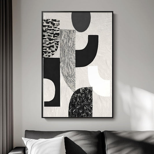 Framed Black and White Abstract Wall Art, Modern Minimalist Canvas Prints Paintings Artwork for Walls, Geometric Pictures for Living Room Dining Room Bedroom Office Bathroom Wall Decor 24x36 In