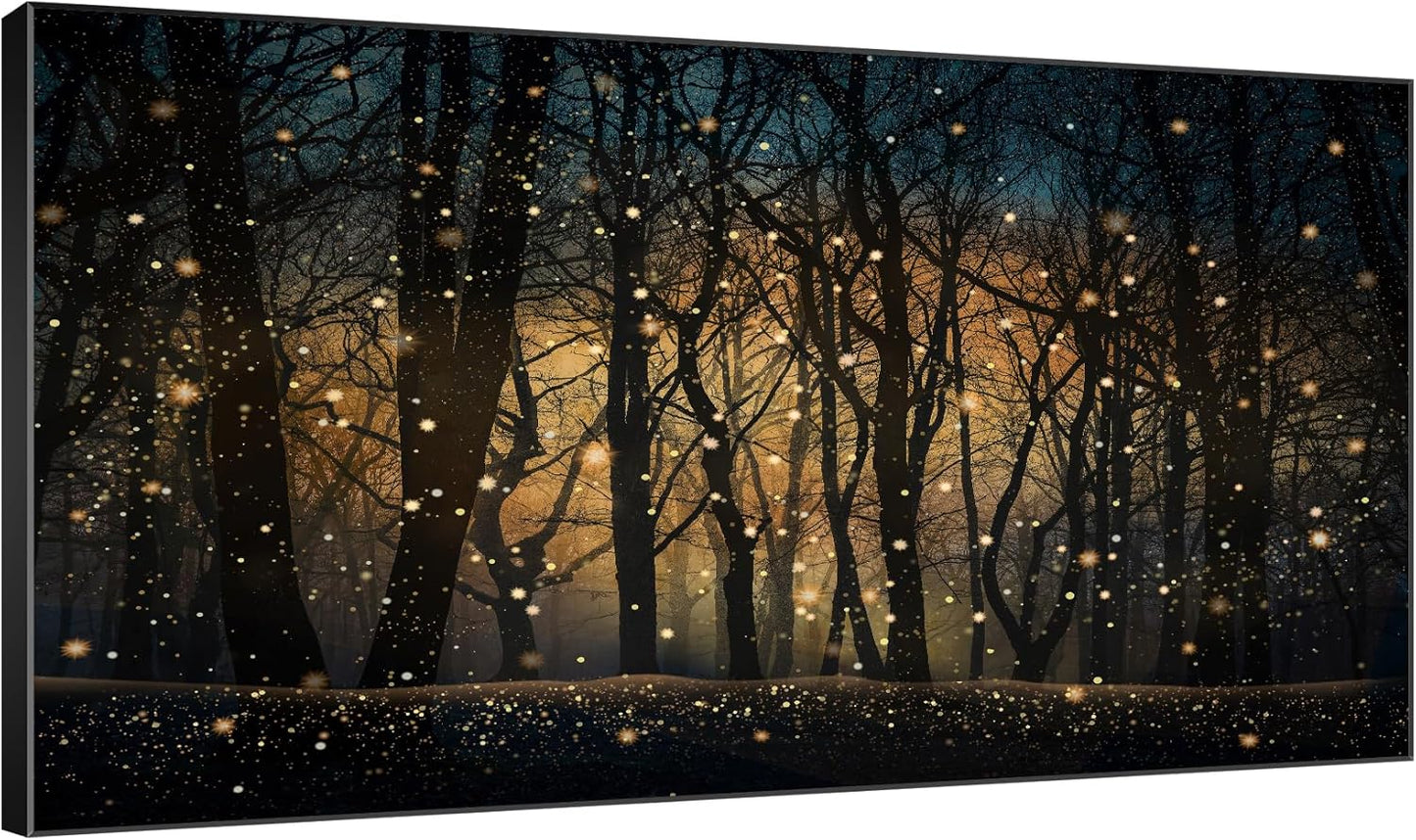 SIGNWIN 30"x60" Extra Large Framed Wall Art Magical Firefly Night Forest, Enchanted Woodland Scene for Home Living Room Bedroom Decor (Frame Assembly Required)