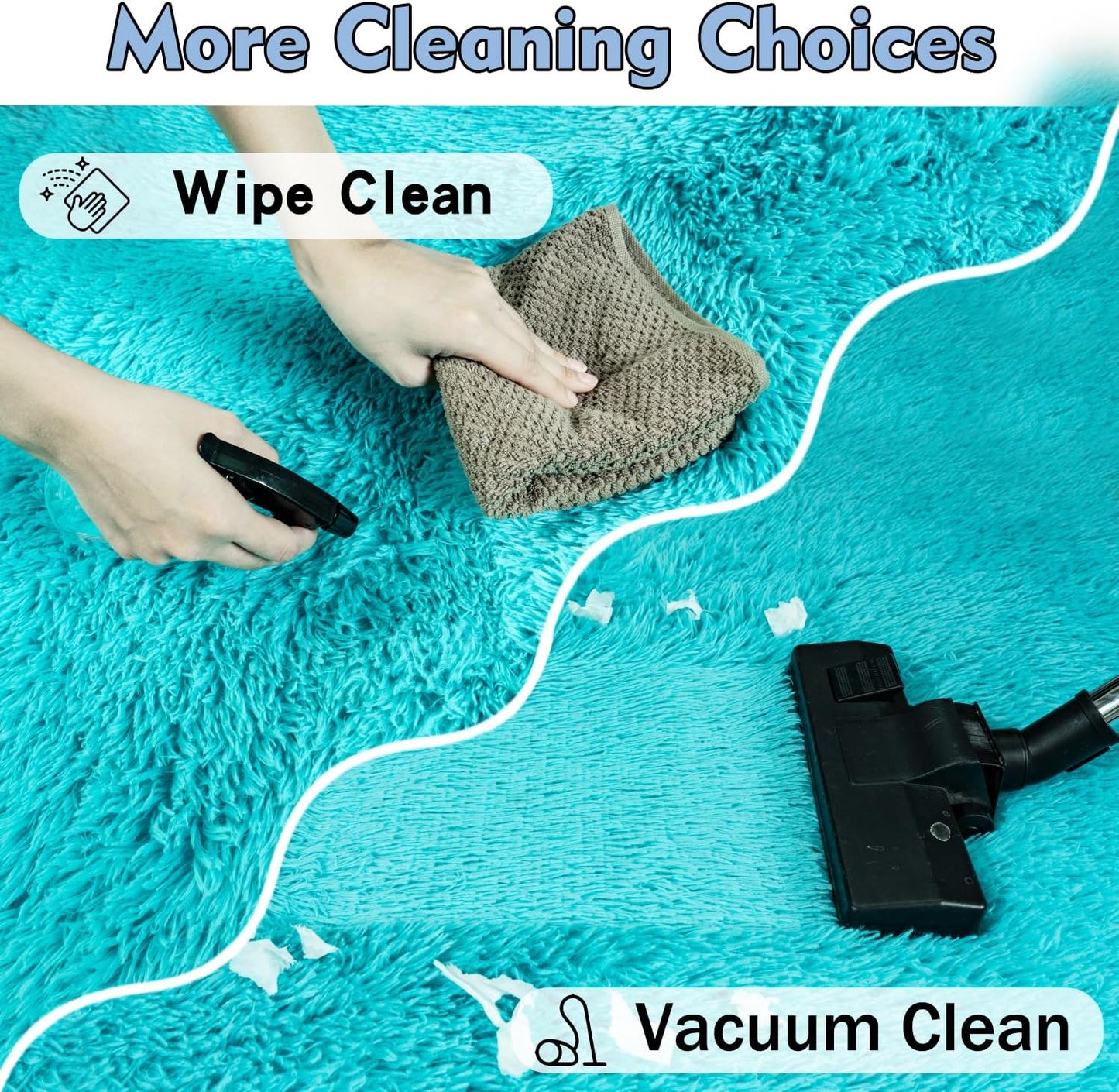 Extra Large Fluffy Area Rug for Bedroom Living Room, 9x12 Feet Teal Blue Modern Indoor Carpets Room Colorful Rugs, Plush Indoor Nursery Classroom Home Decor Bedside Rug with Non-Slip Bottom