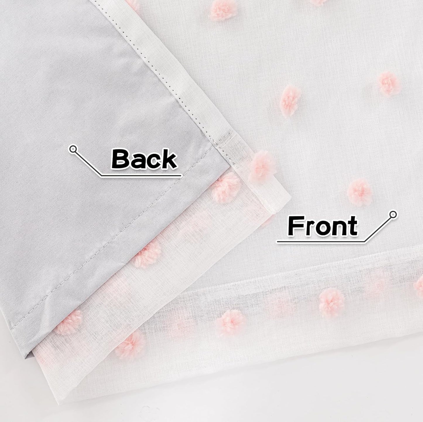 MYSKY HOME 100% Blackout Curtains for Living Room White Curtains 102 Inch Extra Long Total Light Block Girls Room Drapes Thermal Insulated Room Darkening Pink Pom Pom Sheer Grommet 2 Pieces 52 Wide