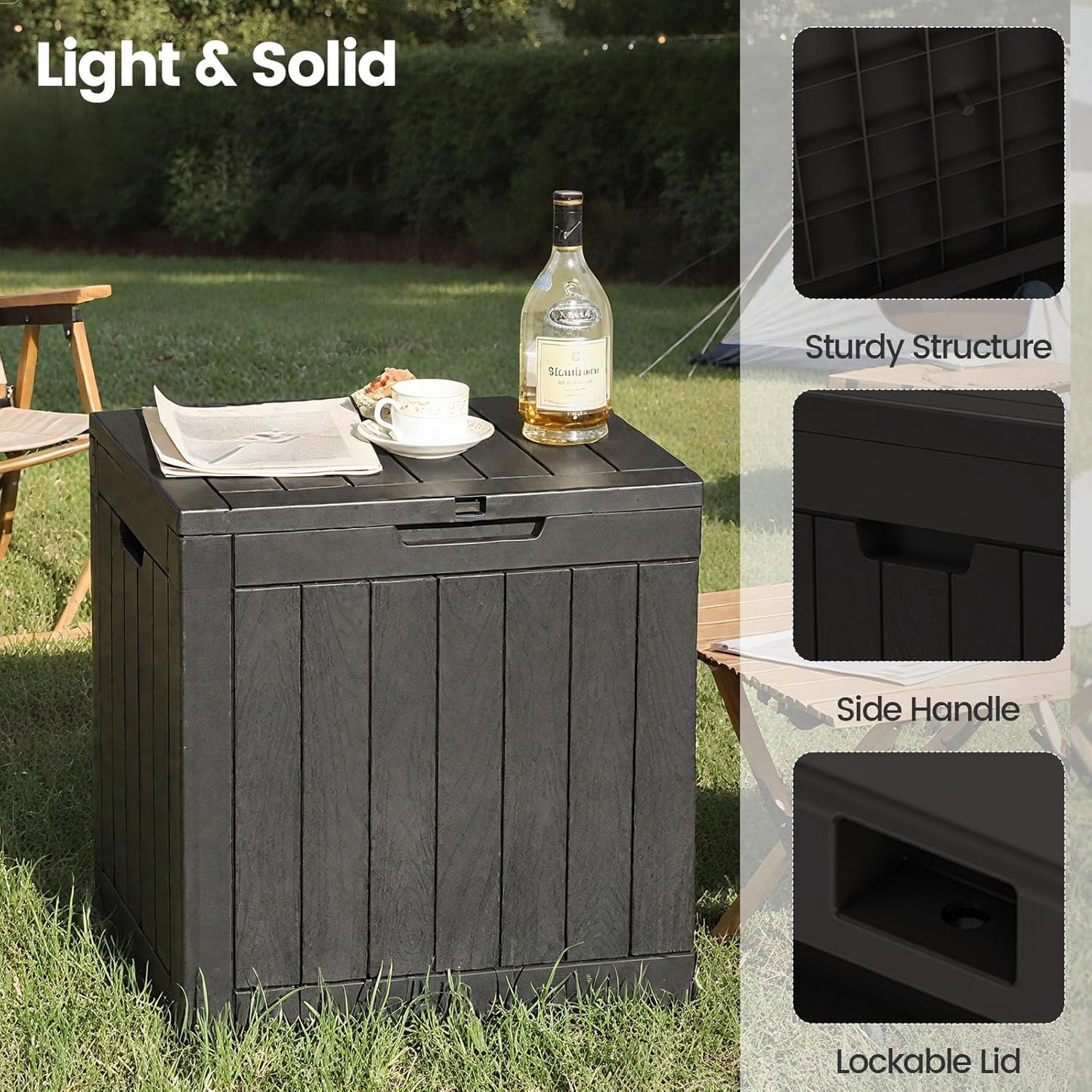 31 Gallon Outdoor Storage Box - Waterproof Resin Deck Box for Indoor & Outdoor Use, Lockable & UV Resistant Storage Bin for Package Delivery, Patio Cushions, Gardening Tools - Black