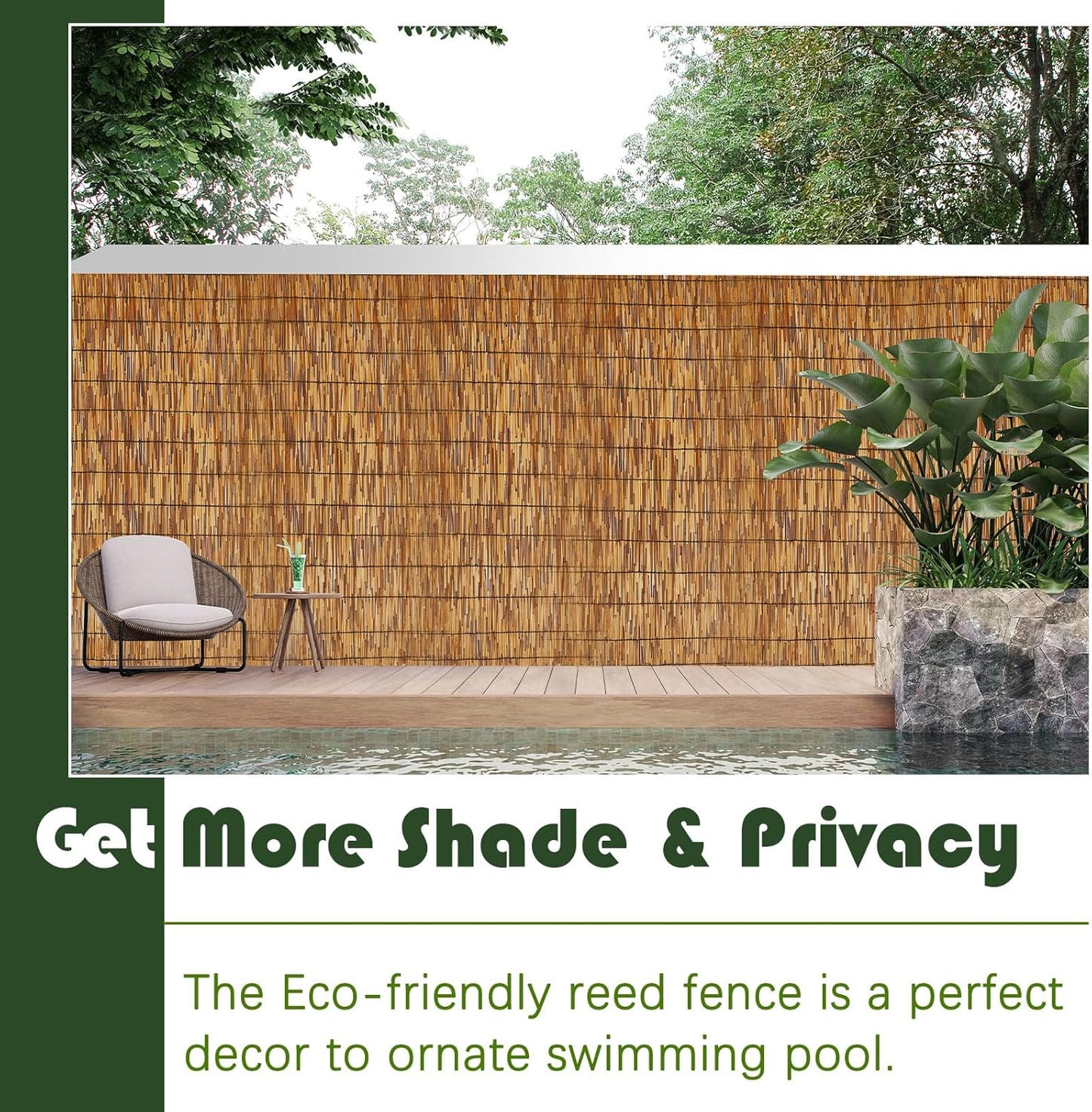 Barydat 3 Pcs 4 x 16.4 ft Bamboo Privacy Screen, Reed Fence Roller Patio Decorative Fences Reed Screen Curtain for Garden Backyard Patio Balconies