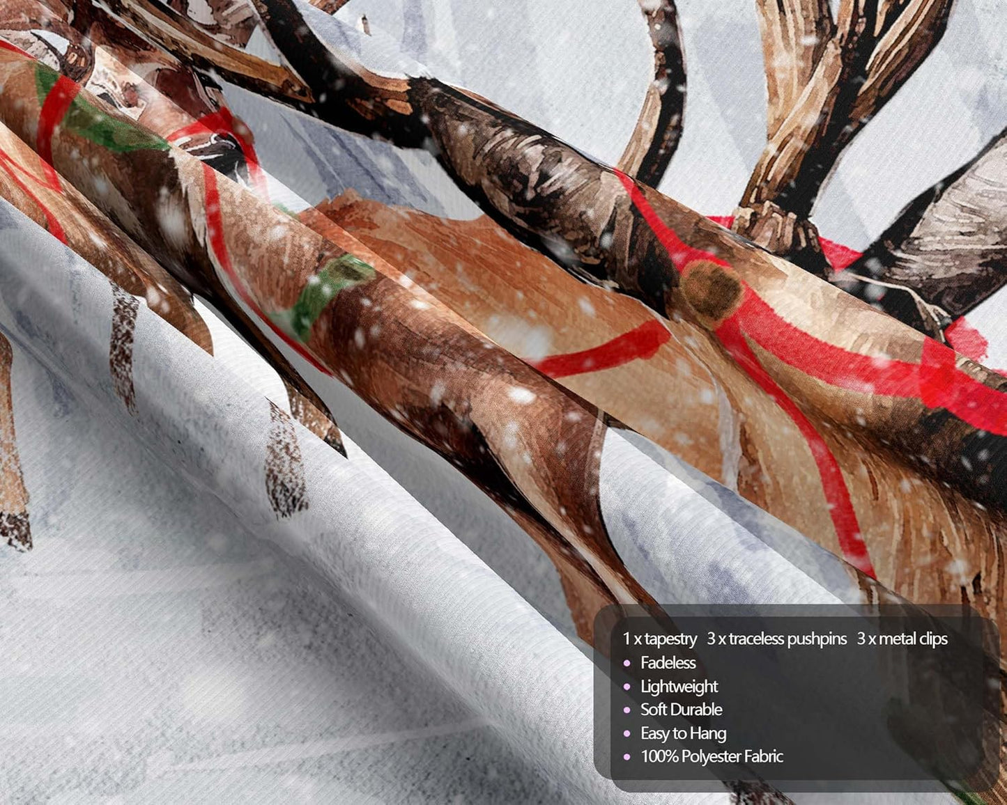 QGHOT Winter Tapestry Wall Hanging Winter Forest Backdrop Christmas Snowy Deer Wall Decor Snow Elk Tapestries for Bedroom Living Room Dorm Party Decoration, Large