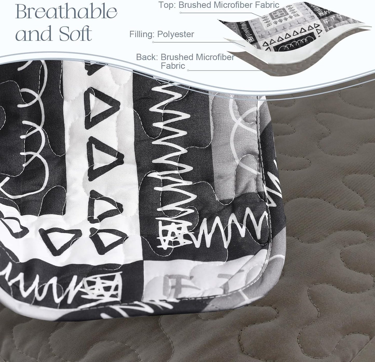 Exclusivo Mezcla Reversible Boho Quilt Set Queen Size, 3 Pieces Patchwork Black All Season Bedspreads, Ultra Soft Floral Coverlet Bedding Set with Printed Pattern (1 Quilt, 2 Pillow Shams)