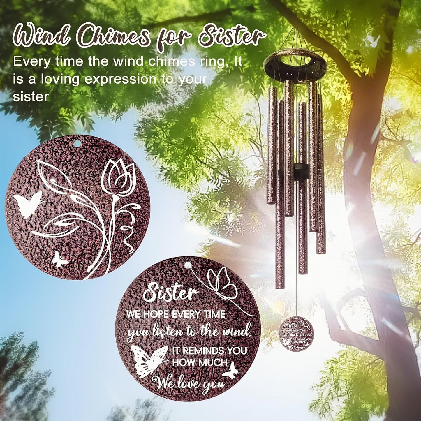 Gifts for Sister, 25''Wind Chimes, Birthday Gifts for Sister, Soul Sisters Unique Gift for Women,Thanksgiving,Christmas Day Gift Ideas for Love Rreminder