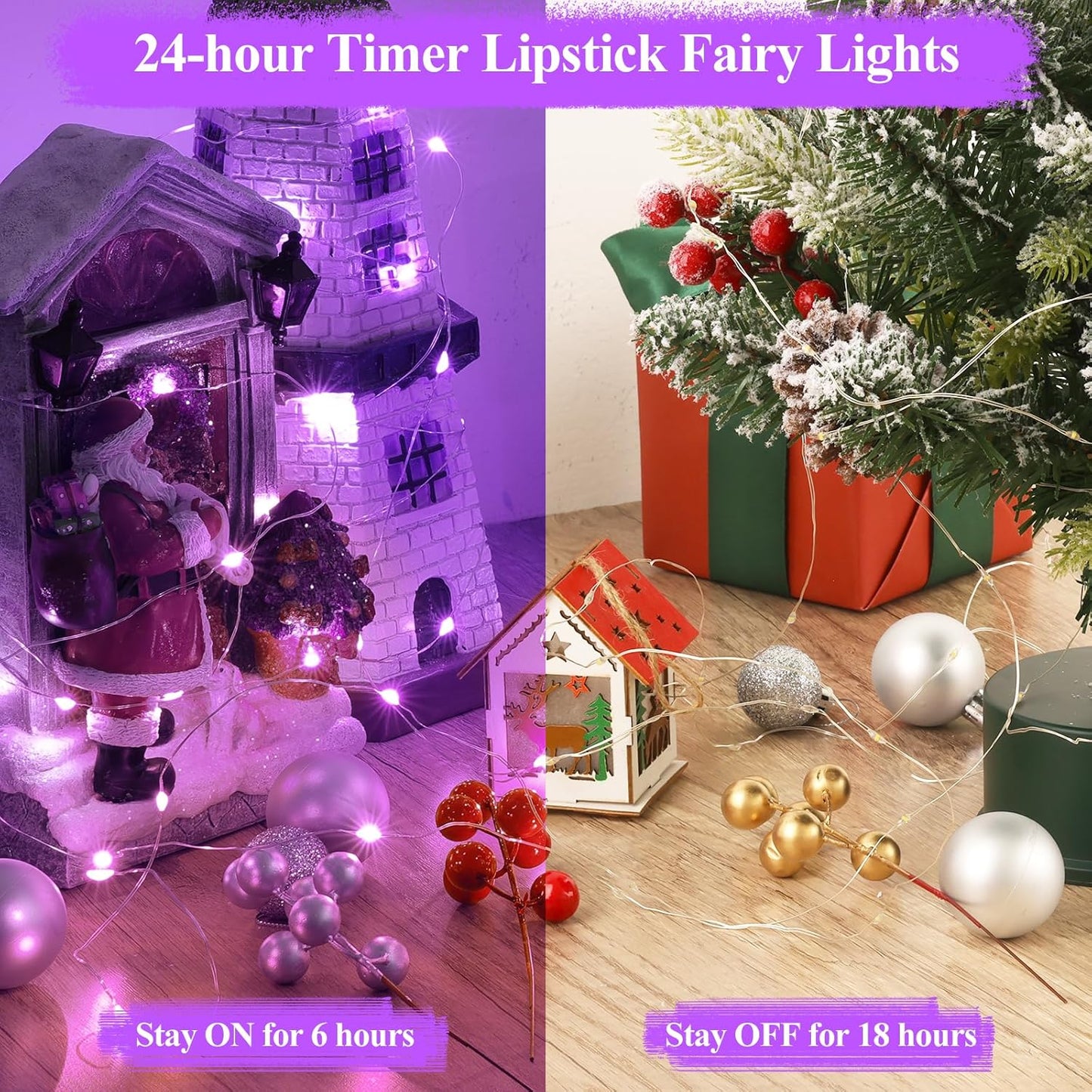 Lakumu Rechargeable Fairy Lights Battery Operated, String Lights with Timer, Mini LED Twinkle Lights for Bedroom, Christmas Decorations, Wedding, Vine, Centerpiece Table Decor (5M/16FT Purple)