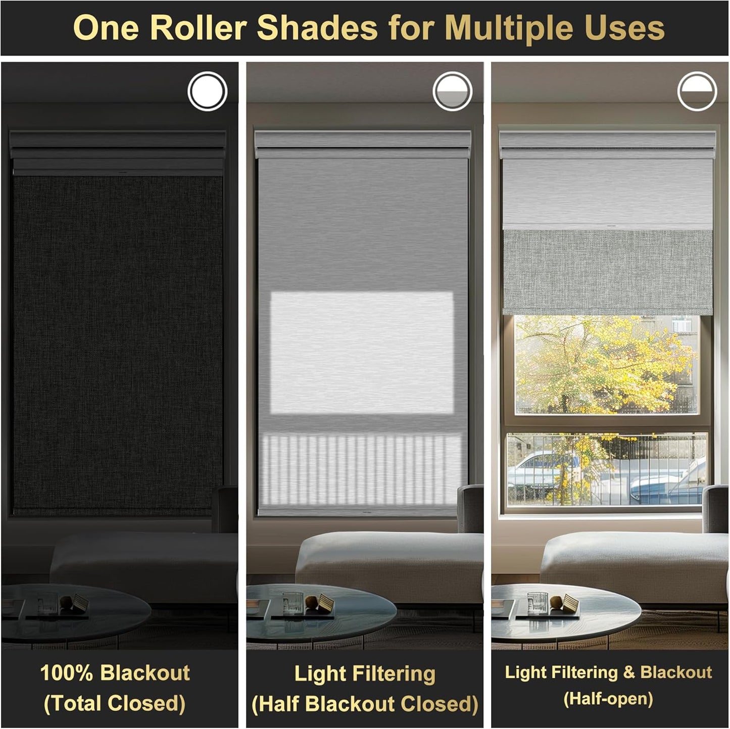 BERISSA Cordless Dual Roller Shades with Cassette Valance,Double Window Shades Blackout and Light Filtering Shades,Day and Night Roller Shades for Home Office Door.Linen Grey and White.50 W x 72" H