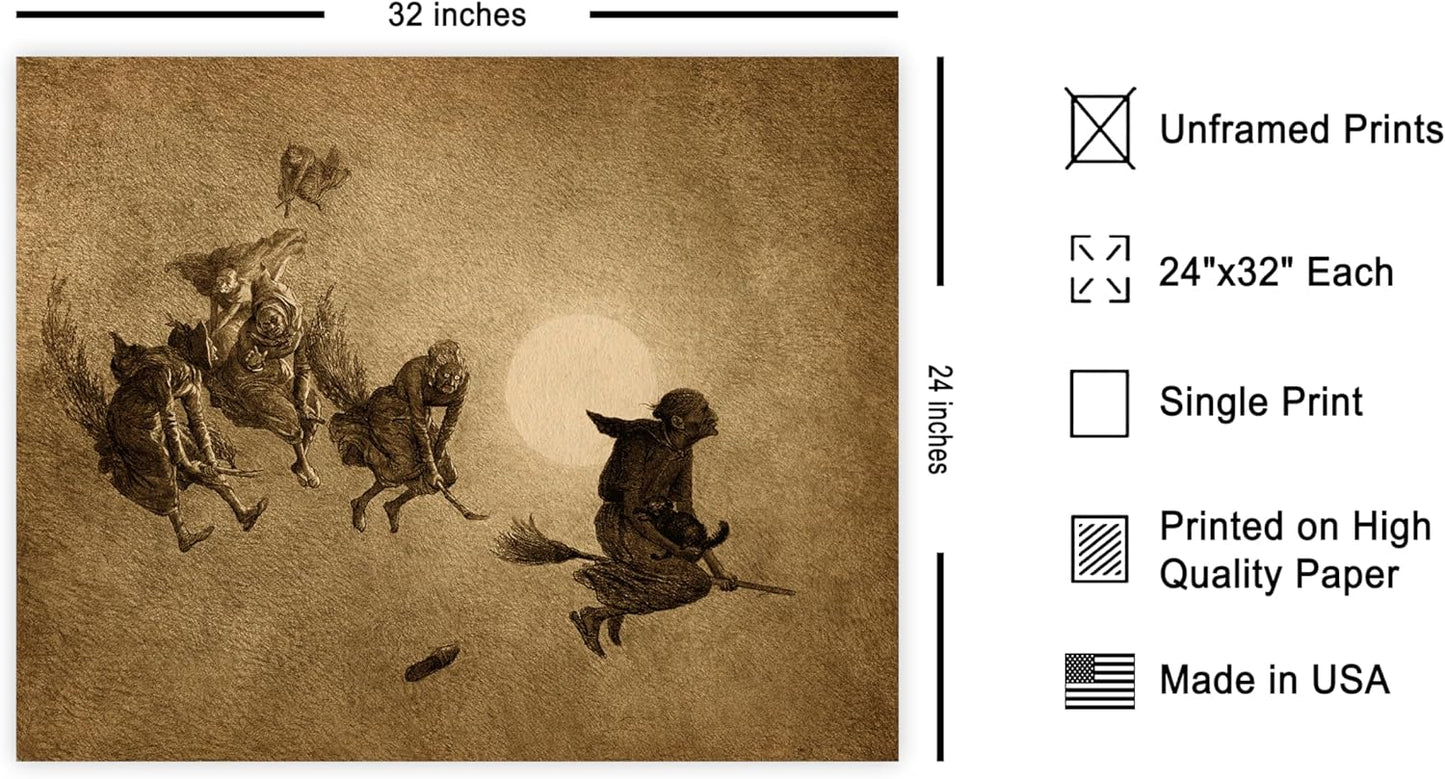 Poster Master Vintage William Holbrook Beard Poster - Retro Occult Print - Gift for Gothic, Horror Fan - The Witches Ride, Pagan, Goth, Magic - Wall Decor for Bedroom, Dorm, 24x32 Unframed Wall Art