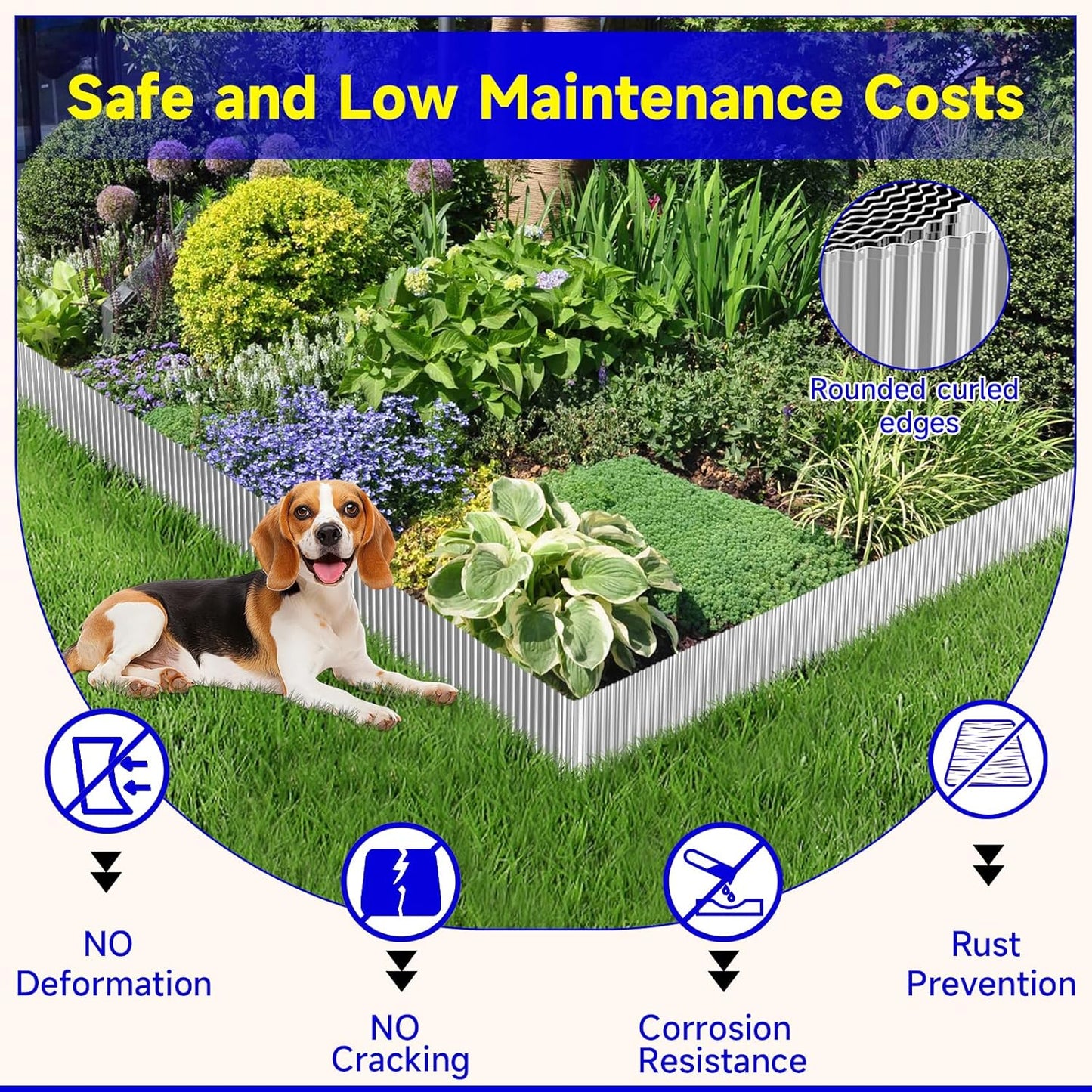 Corrugated Garden Edging, 10"×10Ft Galvanized Steel Landscape Edging & Lawn Edging Border, Metal Garden Border for Flower Beds, Garden，Lawn，Raised Beds & Tree Surrounds (Silver)