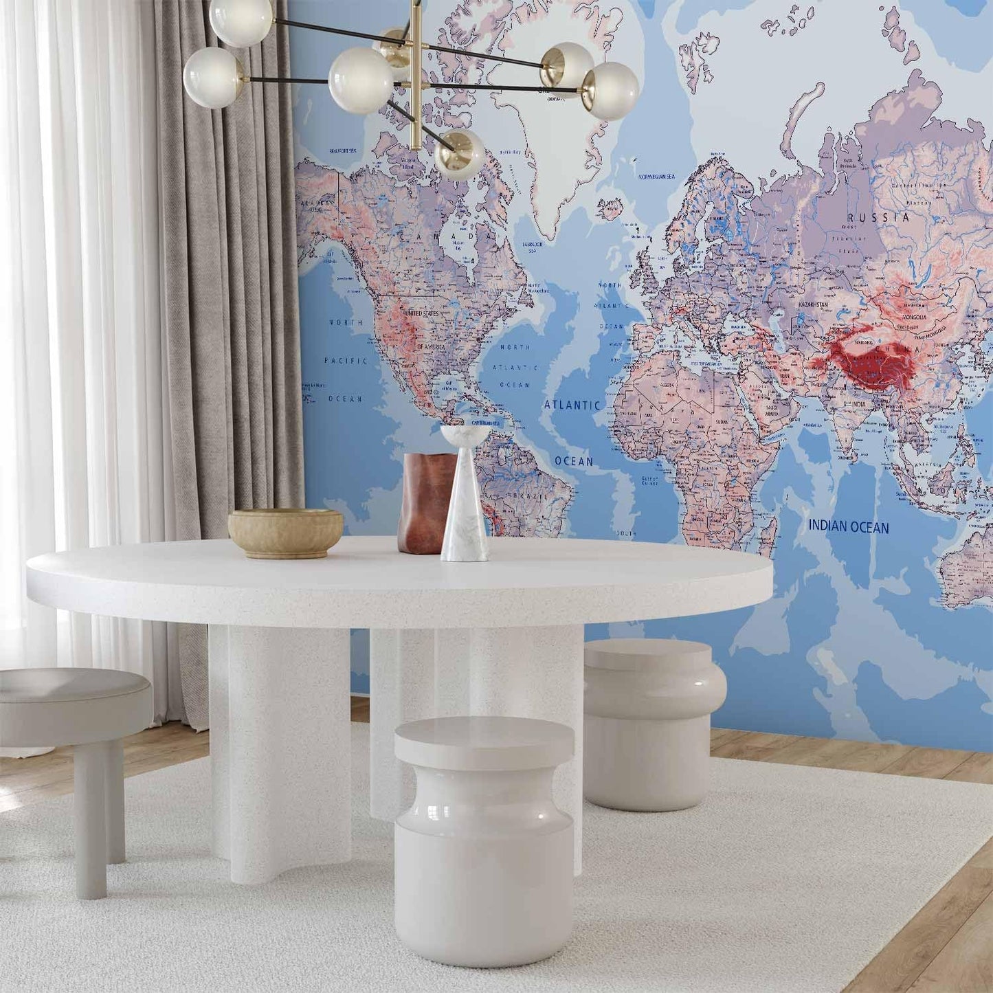 artgeist Wall Mural World Map 116x83 in - XXL Peel and Stick Self-Adhesive Wallpaper Removable Large Sticker Foil Wall Decor Print Picture Image Design Map of The World k-A-0061-a-b
