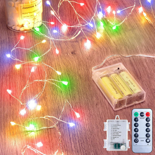Outdoor Fairy Lights Battery Operated, Twinkle String Lights with Remote, 5 Feet 60 LEDs Firecracker Starry Lights for DIY Wreath Wedding Party Bedroom Mason Jar Holiday Christmas, Multicolor