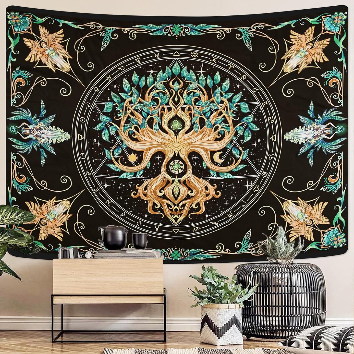 Tree of Life Tapestry - Natural Hippie Wall Hanging, UV Resistant, Machine Washable, Lightweight, Psychedelic Witchcraft Bedroom Decor for Bedroom, Living Room, Yoga Room - 79.92x59.84 Inch