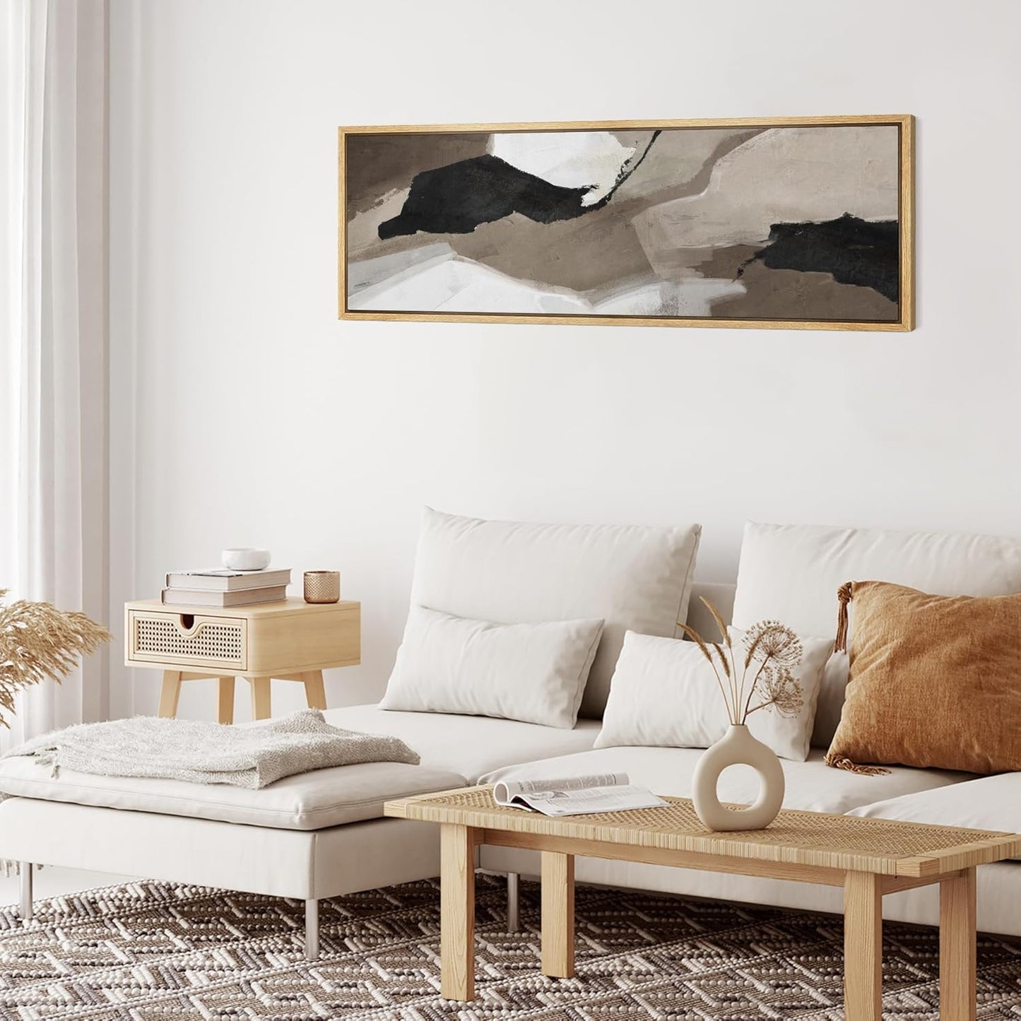 MUDECOR Large Framed Canvas Print Wall Art Abstract Earth Tones Illustrations Antique Retro Fine Art Illustrations Decorative Colorful for Bedroom - 60"x20"