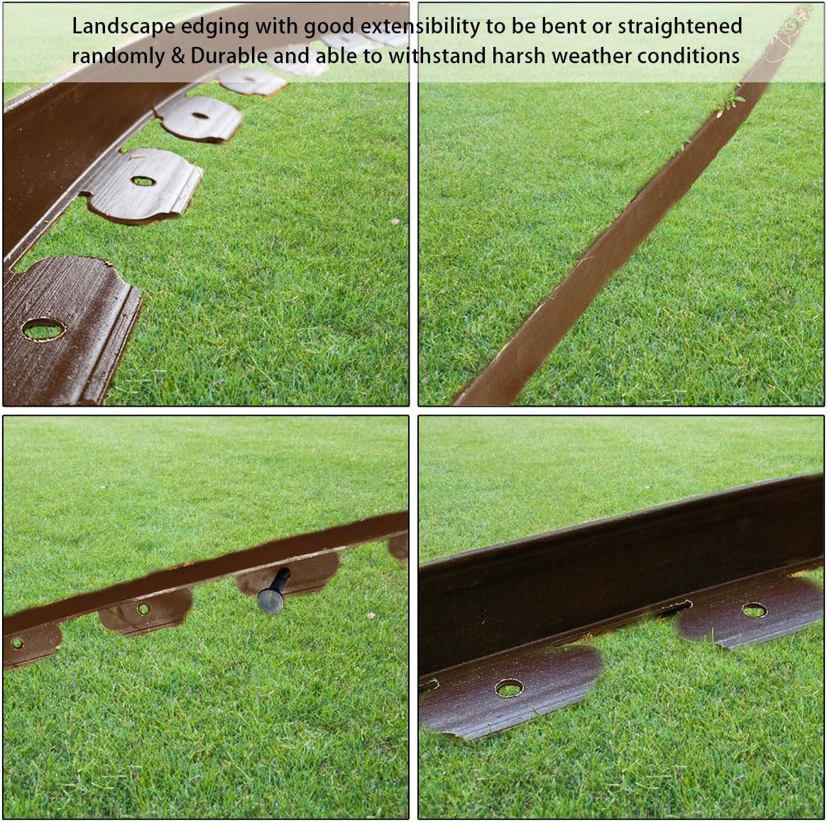 49FT Landscape Edging, 4 in Tall Garden Edging Borders with 75 Spikes,Flexible Lawn Edging Plastic Borders for Garden, Flower Beds, Pavement-Brown