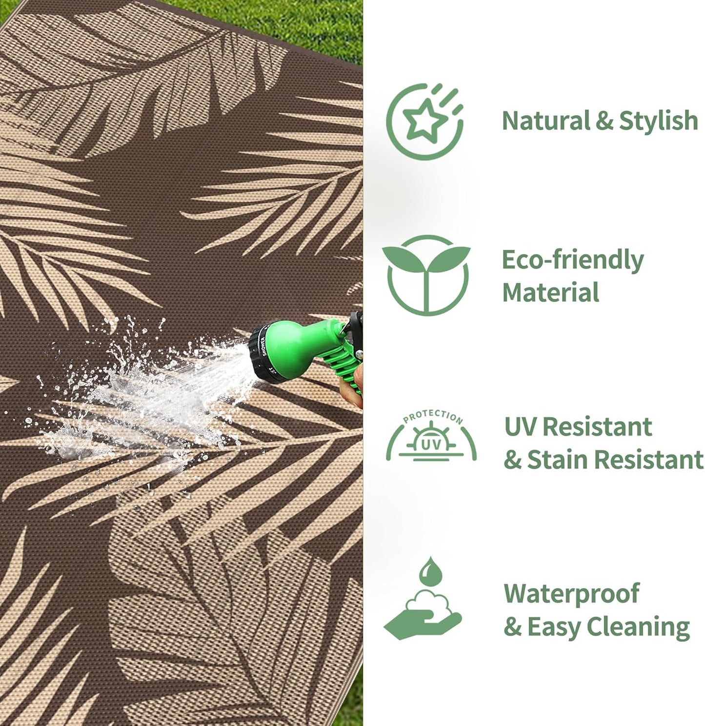 GENIMO Outdoor Rug 4' x 6' Waterproof for Patios Clearance, Reversible Outdoor Plastic Straw Camping Rug Carpet, Large Area Rugs Mats for RV, Camper, Deck, Balcony, Porch, Beach, Coffee&Beige