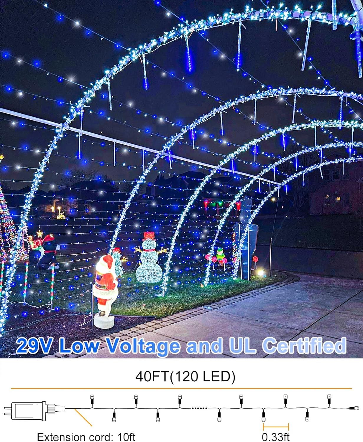 197FT 600 LED Christmas Lights Outdoor Indoor, Plug in String Lights for Outside 8 Modes, Waterproof Christmas Tree Lights for Outside Bedroom Wedding Party Holiday Decorations, Blue White