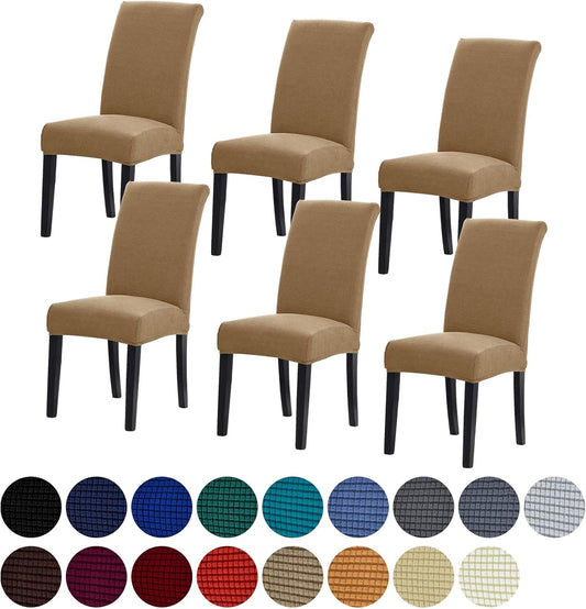 Howhic Stretch Chair Covers for Dining Room Set of 6, Removable Washable Dining Room Chair Covers, Dining Chair Slipcovers Seat Protector, Great Home Decor and Banquet Upholstery (Tan, 6 Pack)