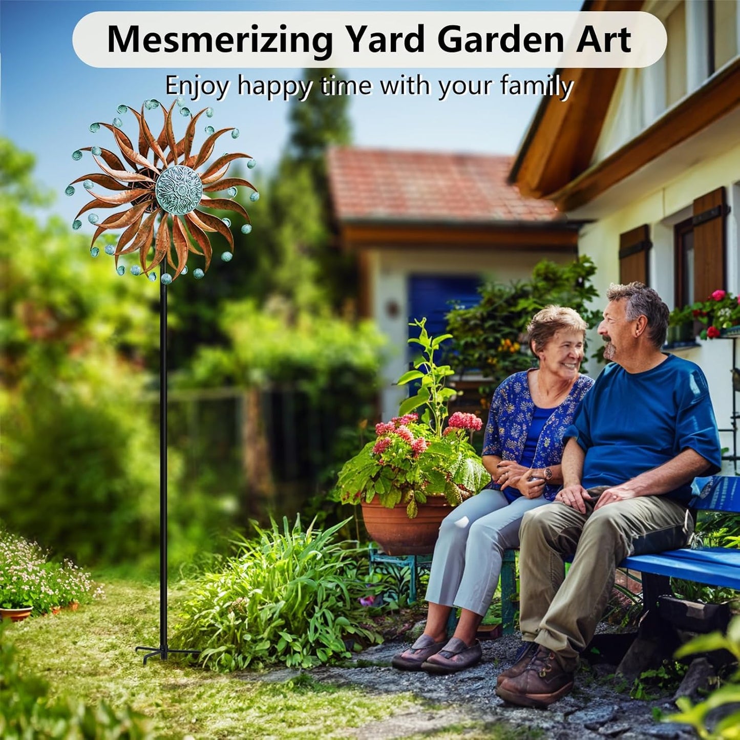 Wind Spinners Outdoor Metal Large with Stake- 84'' Wind Spinners for Yard and Garden - Windmill for Yard - Ideal Gift Metal Yard Art for Family, Friends, Garden Lovers (Willow Leaf)