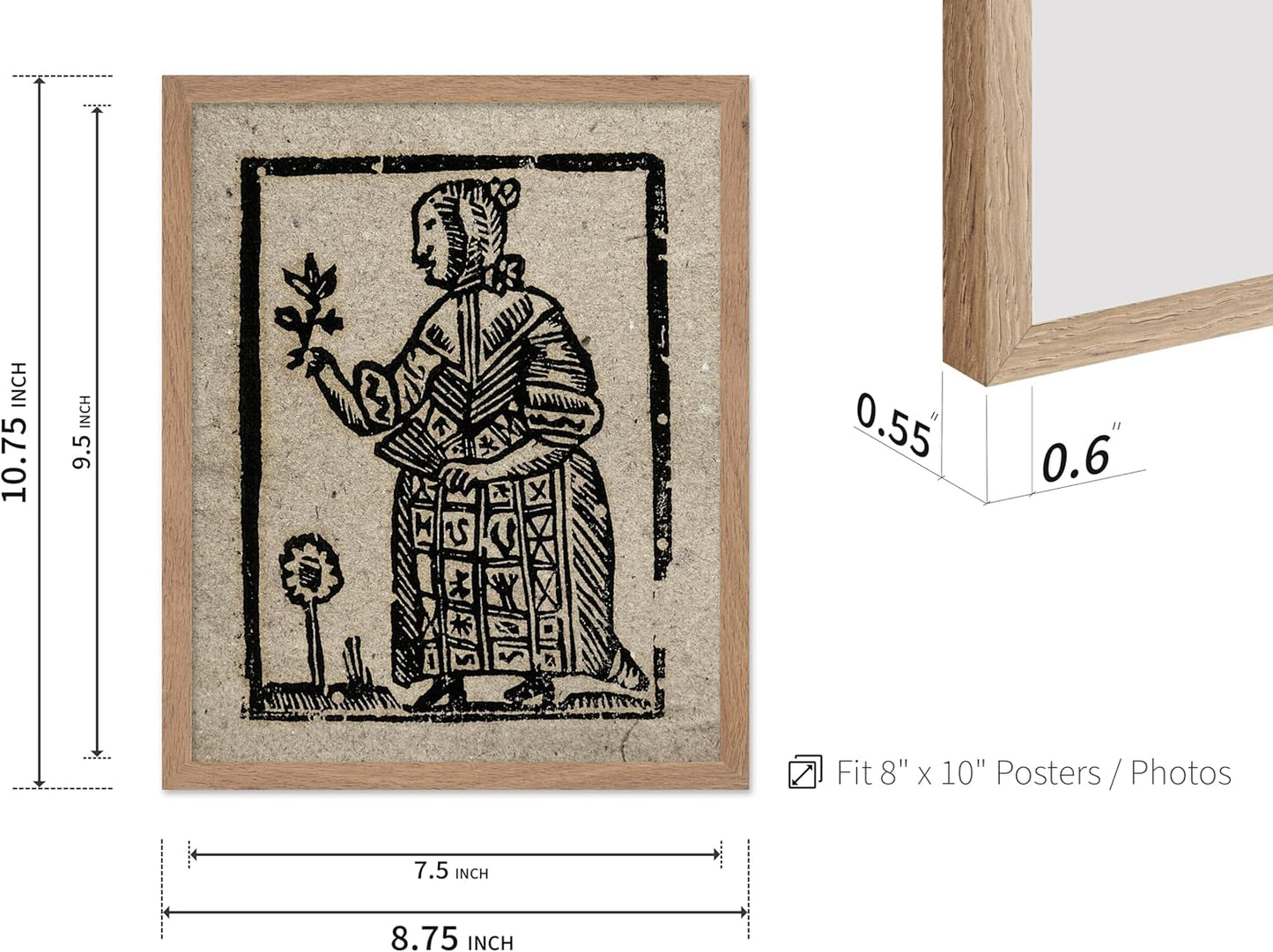 Poster Master Vintage Woodcut Poster - Retro Medieval Print - Gift for Gothic, Horror Fan - Witch Holding a Plant, Magic, Spell, Herbalist - Wall Decor for Bedroom, Dorm, 8x10 Beige Framed