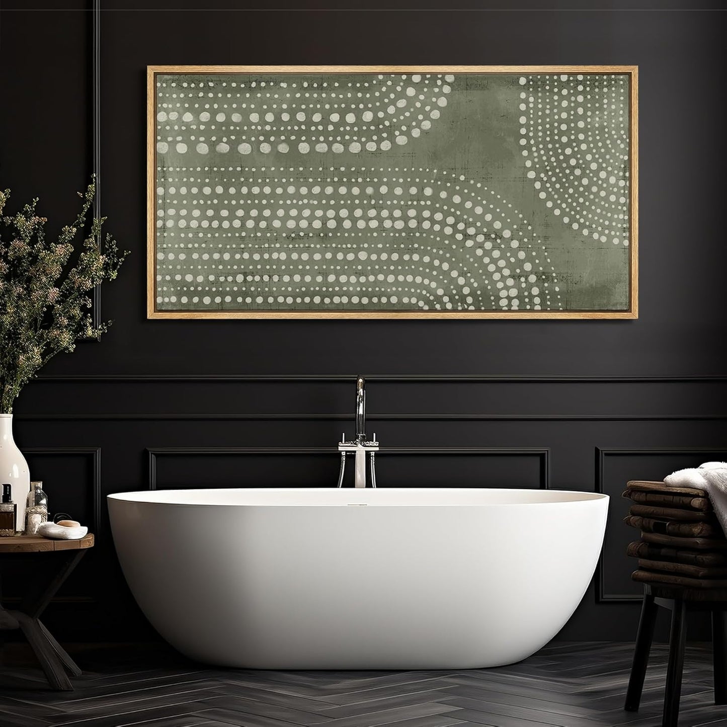 MUDECOR Extra Large Framed Canvas Print Wall Art Abstract Dot Matrix Canvas Art in Olive Tones Antique Retro Fine Art Illustrations Decorative Colorful for Bedroom - 60"x30"