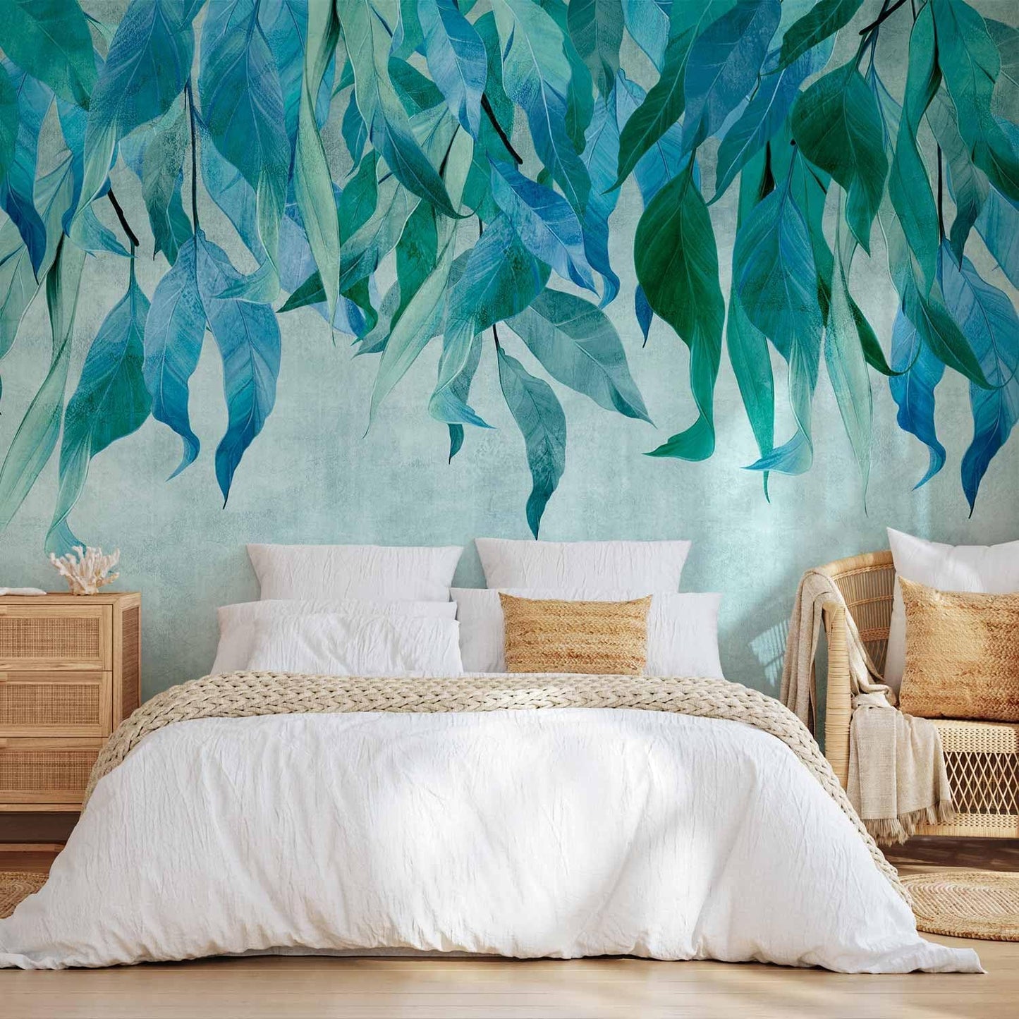 artgeist Wall Mural Hanging Leaves 173x124 in - Peel and Stick Self-Adhesive Wallpaper Removable Large Sticker Foil Wall Decor Print Picture Image Design Nature Botanical Concrete Green b-C-10146-a-b