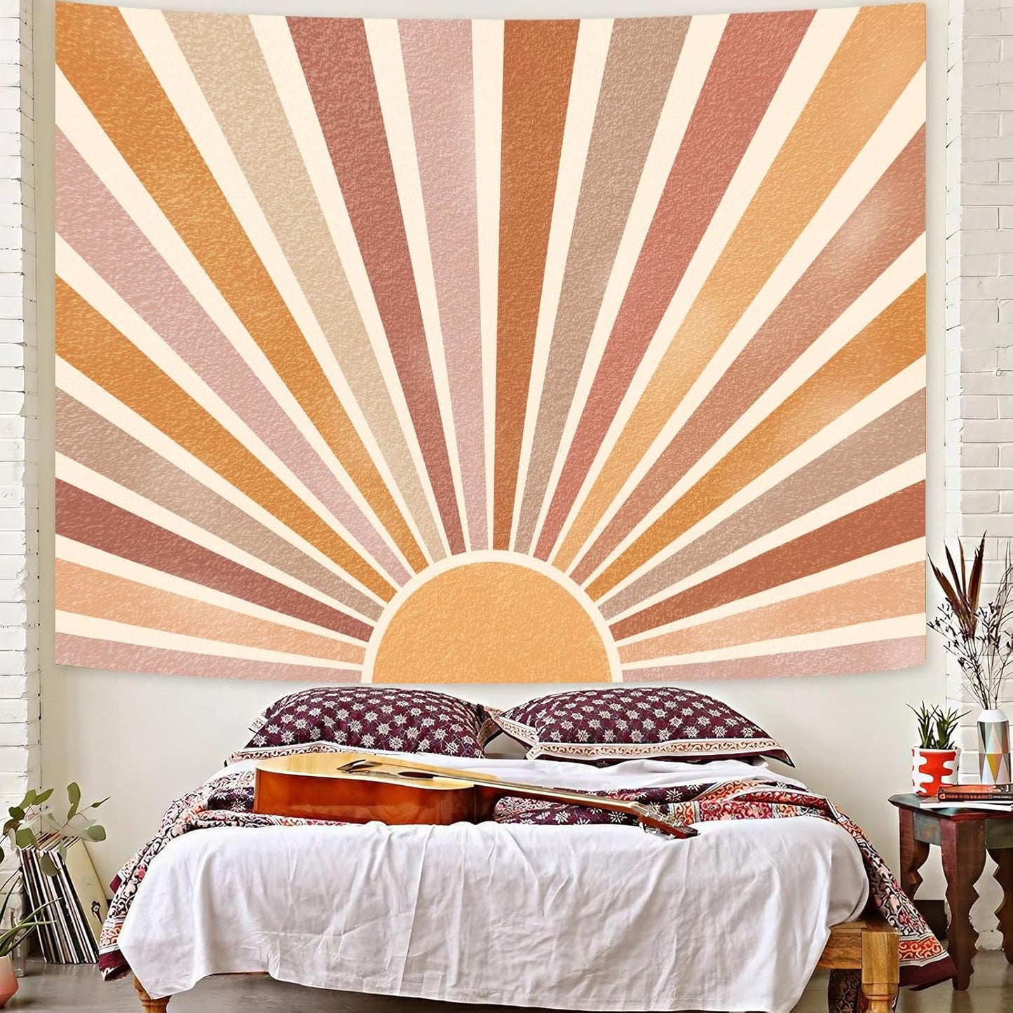 Kanuyee Retro Burning Sun Tapestry Wall Hanging, Vintage 70s Abstract Geometric Sunrise Tapestries for Bedroom Living Room Backdrop 60×80 inch