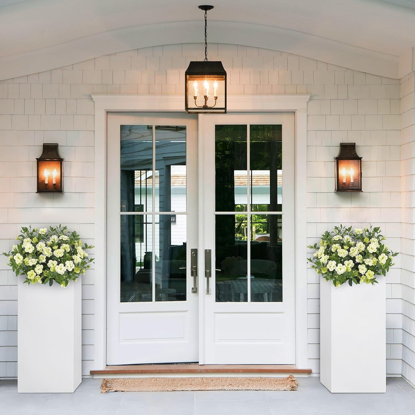 Metallic Heavy Large Planter Box for Outdoor or Indoor, Tall Metal Planters, Rectangular Flowerpot for Front Porch, Garden, Patio ‎25Pounds Pure White, No Assembly 1 Pack