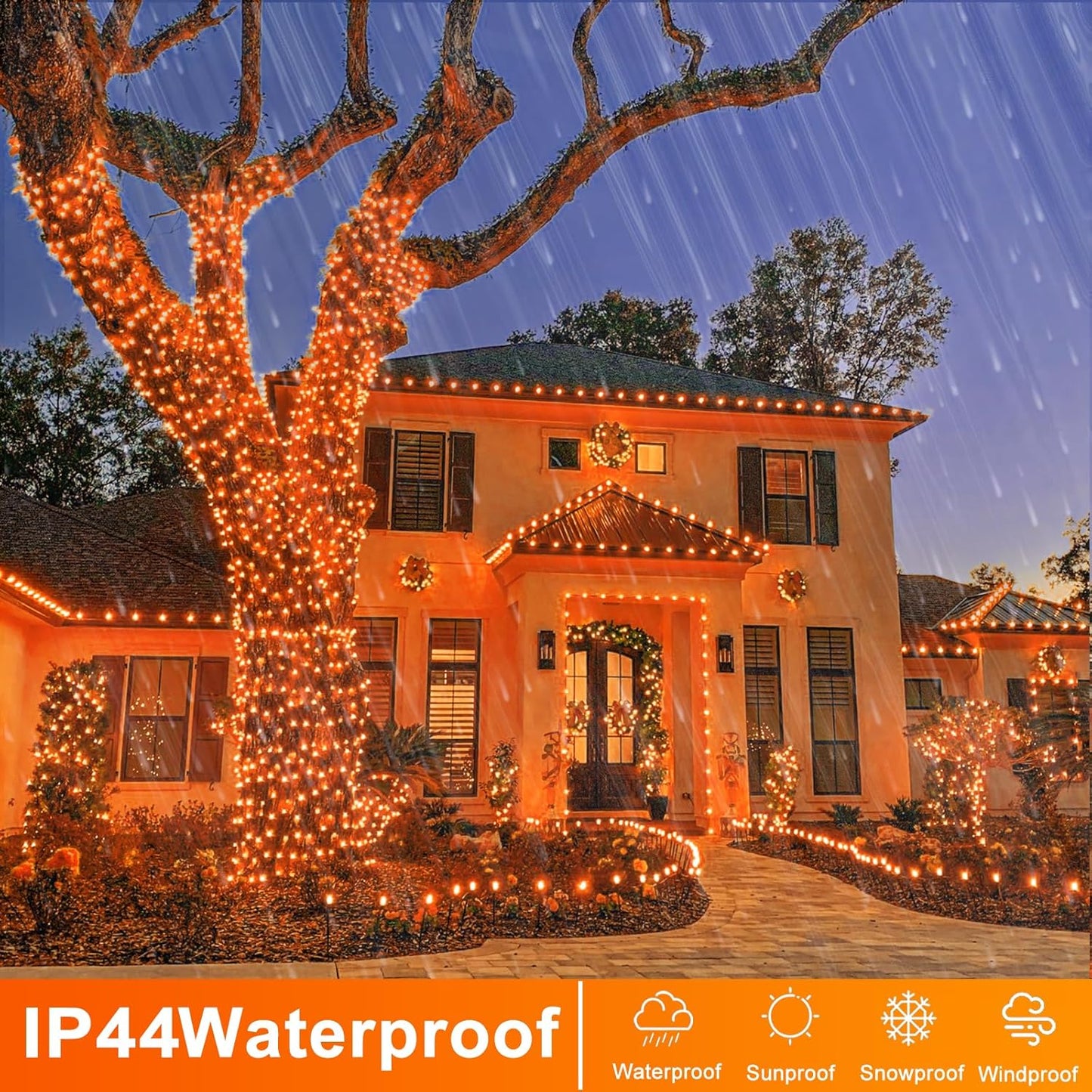 400 LED Orange String Lights, 132 FT Halloween Lights Clear Wire 8 Modes Orange Christmas Lights Outdoor, Plug in Waterproof Fairy String Lights for Tree Christmas Halloween Thanksgiving Decorations