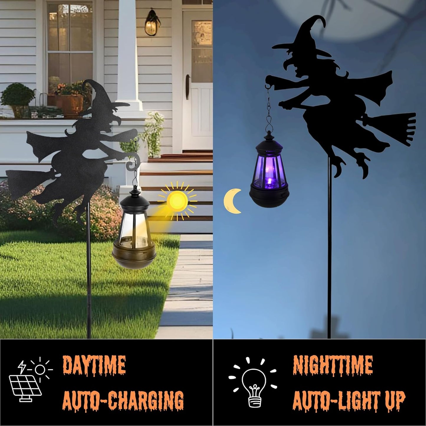 Fairy Garden Accessories Lawn Ornaments 1 Pair - Solar Lights Halloween Decorations Outdoor Garden Statue, Metal Stakes Decorative Figurines for Yard Decor, Patio (Witch)