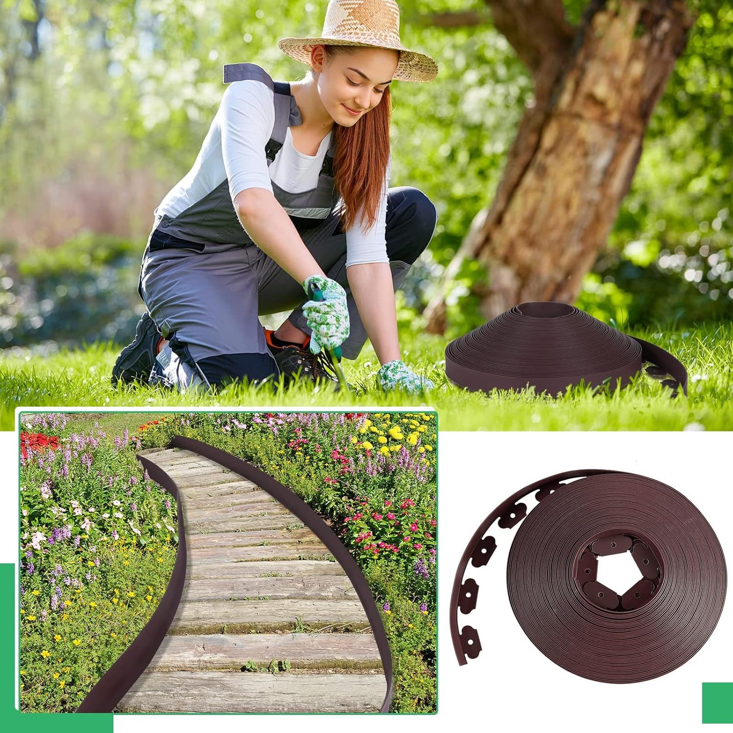 Queekay Landscape Edging Kit 148 ft with 70 Spikes 20 Connectors Plastic Border for Garden, Lawn, Yard, Pathway(Brown,2 Inch)