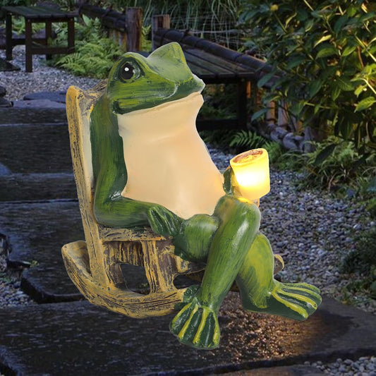 Miniature Frog Garden Statue Solar Light Outdoor Decor Frog Figurine for Outdoor Indoor Home Lawn Yard Balcony Porch Patio for Women Mom Grandma 3.74"x2.75"x3.93"