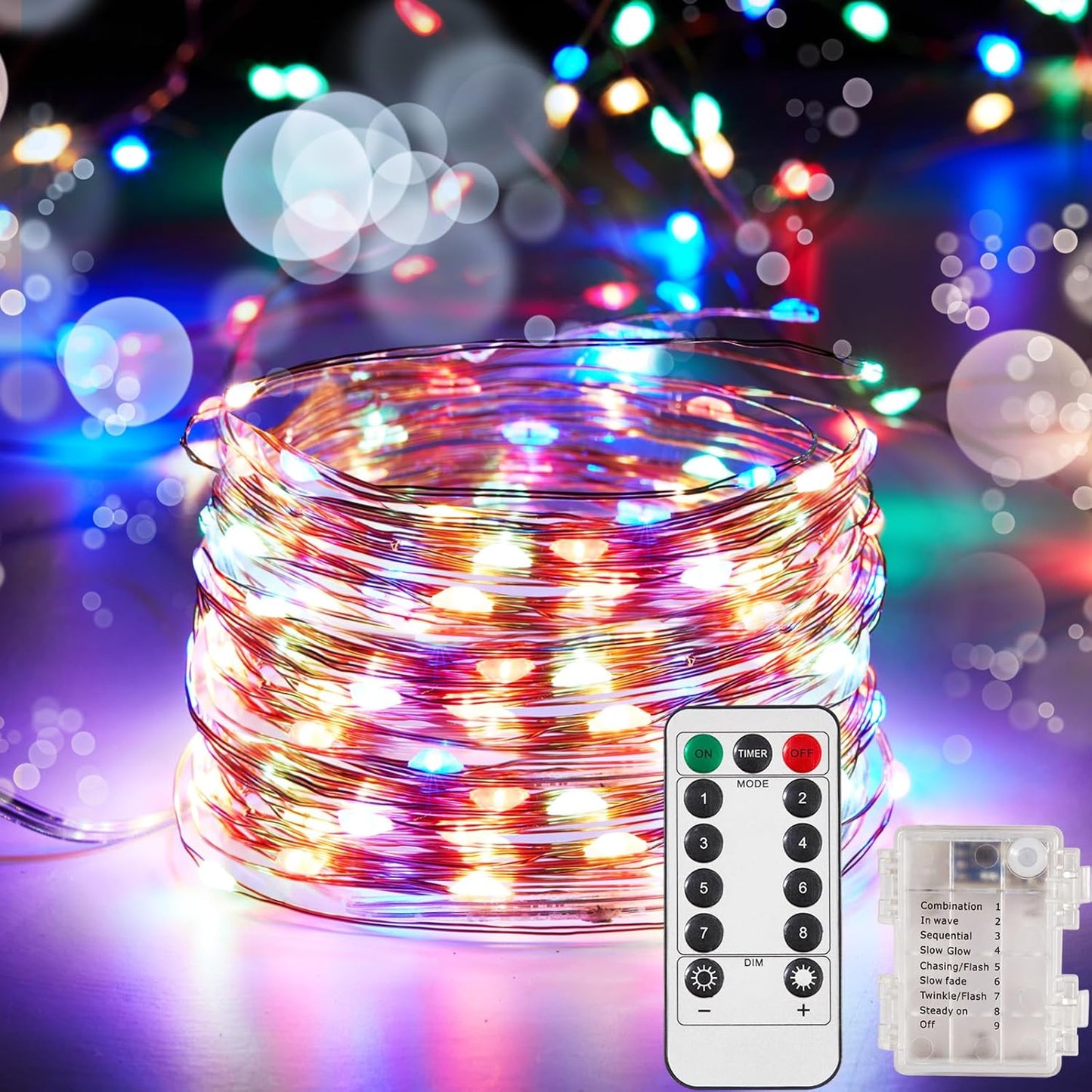 1 Pack 65.6 Ft. Battery Operated Outdoor String Lights with Remote & Timer, LED Multi Color Fairy Lights, Waterproof Twinkle Lights for Bedroom, Dorm, Mason Jar, Wedding, Party, Christmas