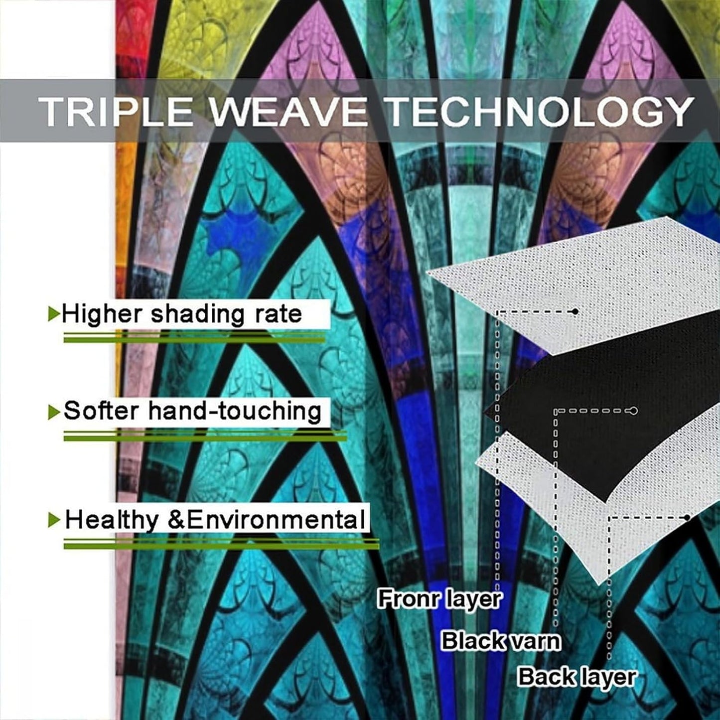 Stained Glass Curtains,Retro Design Style Colorful Abstract Art Home Decor Drapes for Bedroom Living Room Kitchen Window Treatment 2 Panels Set Total Size 42" W X 63" L Inch