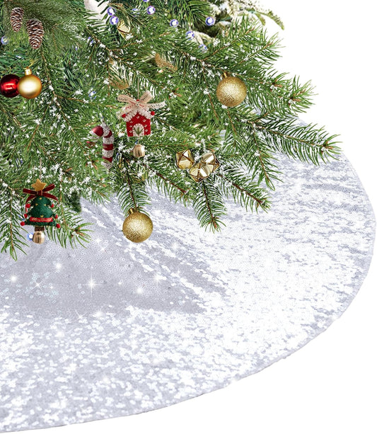 Eternal Beauty Christmas Tree Skirt, 24 Inch Silver Sequin Tree Skirt Small Xmas Tree Skirt for Christmas Tree Decorations